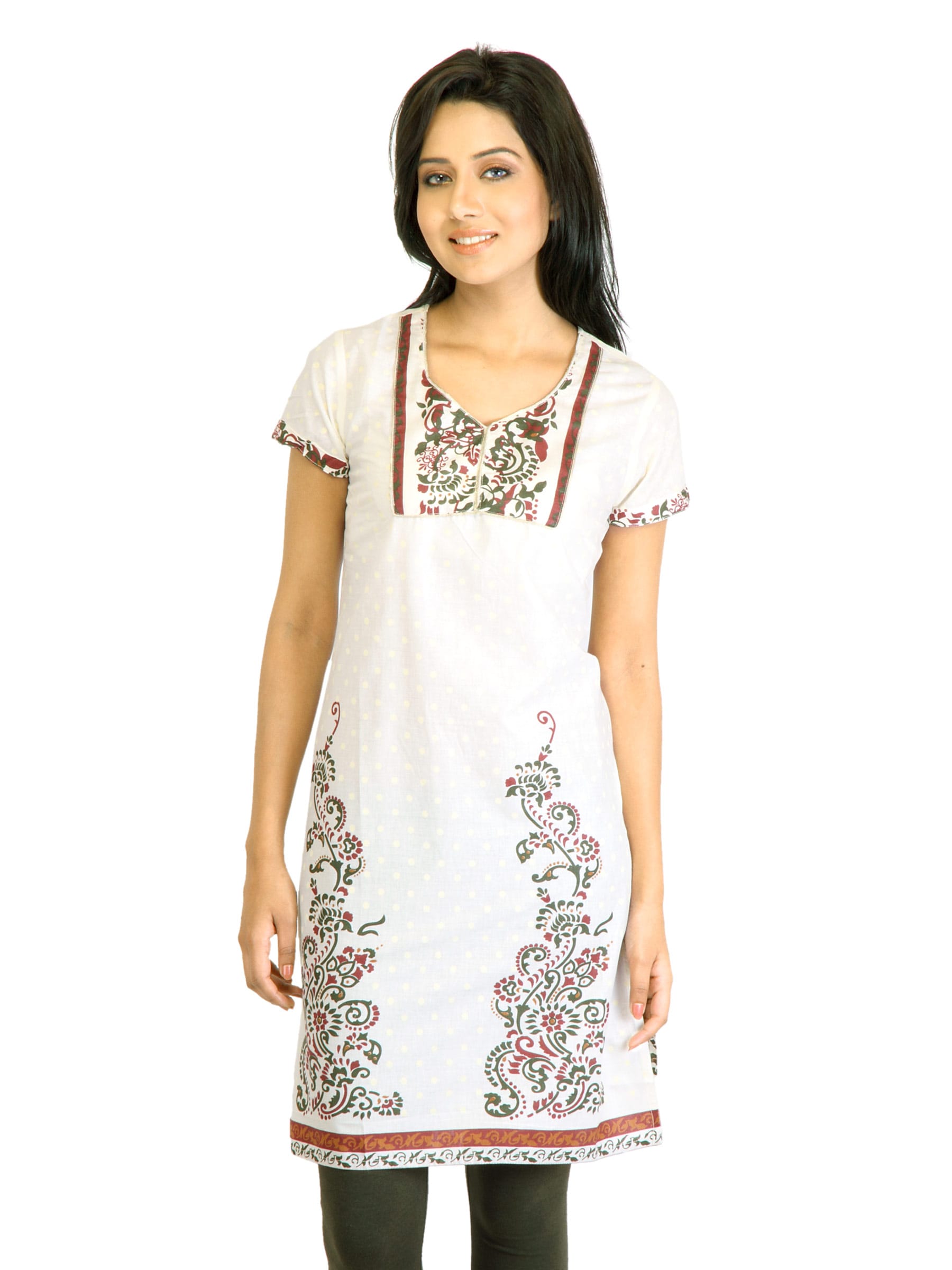 Visudh Cream Printed Ethnic Kurta