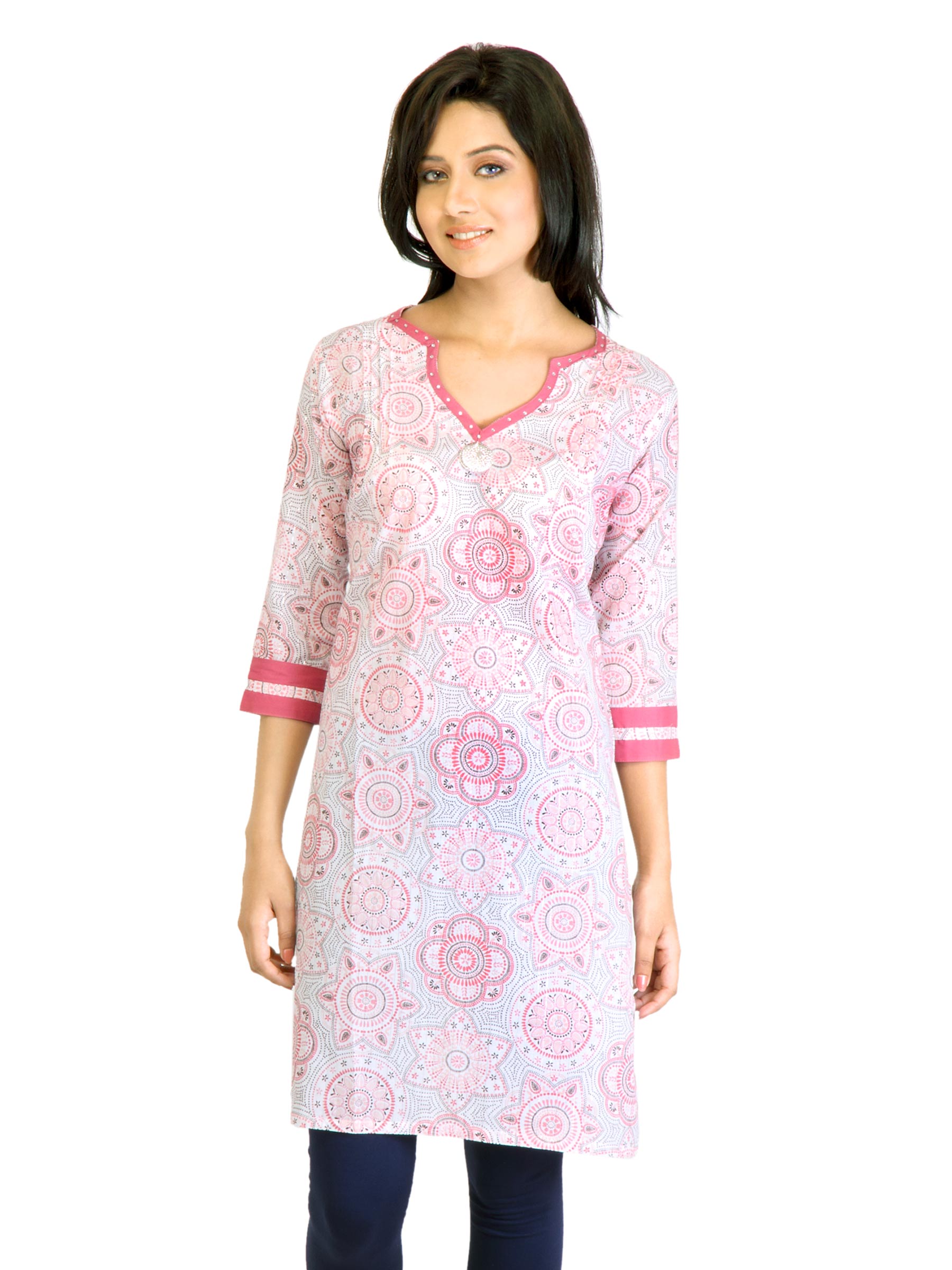 Visudh Pink Printed Ethnic Kurta