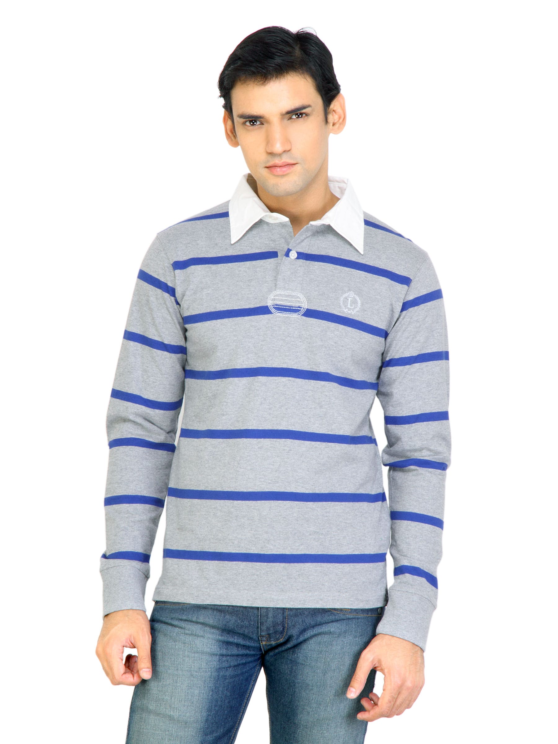 Lee Grey Stripes Casual T-Shirts