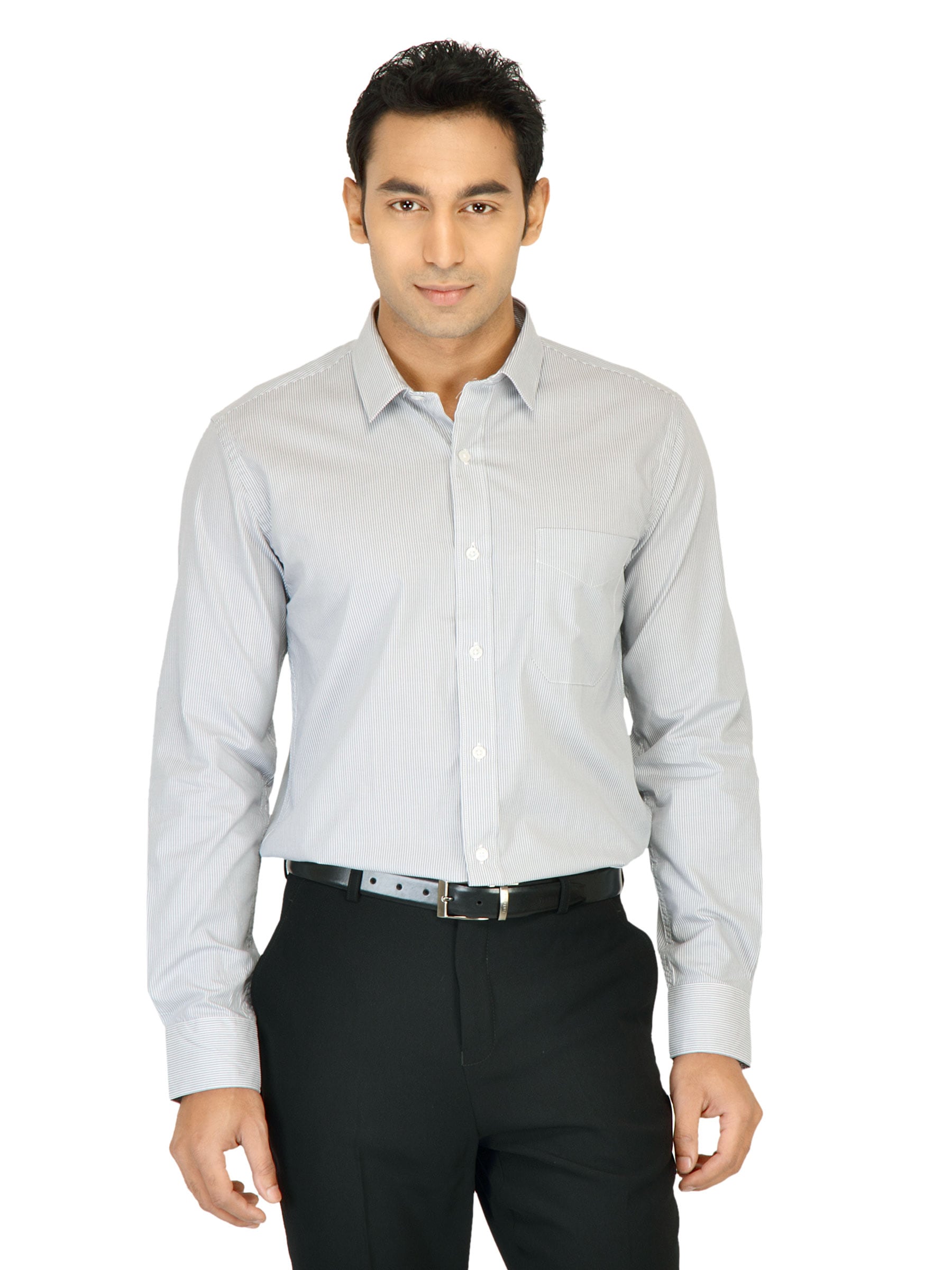 Black Coffee Men Stripes Grey Slim Fit Shirt