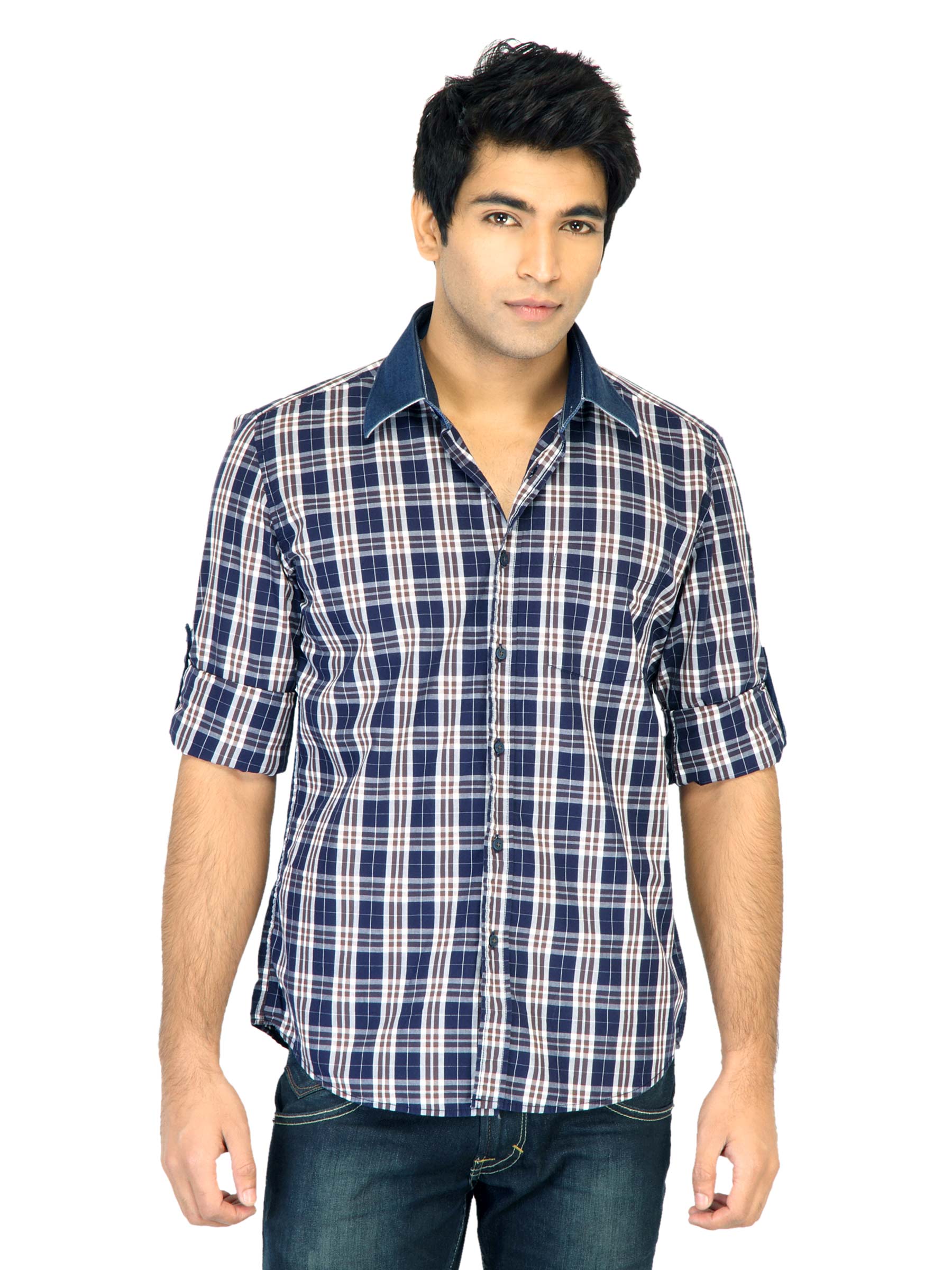 Turtle Check Men Navy Blue Shirt