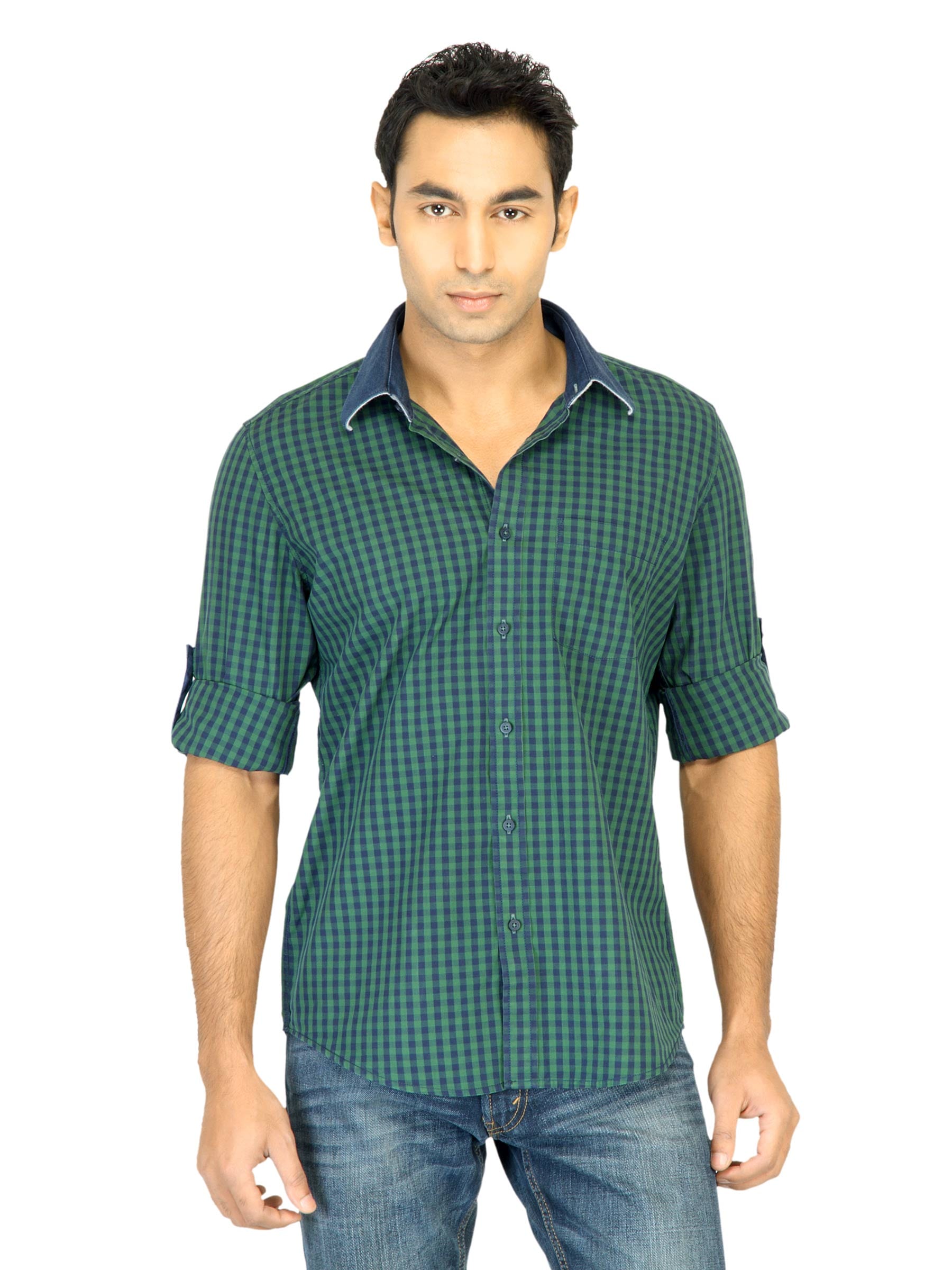 Turtle Check Men Green Shirt