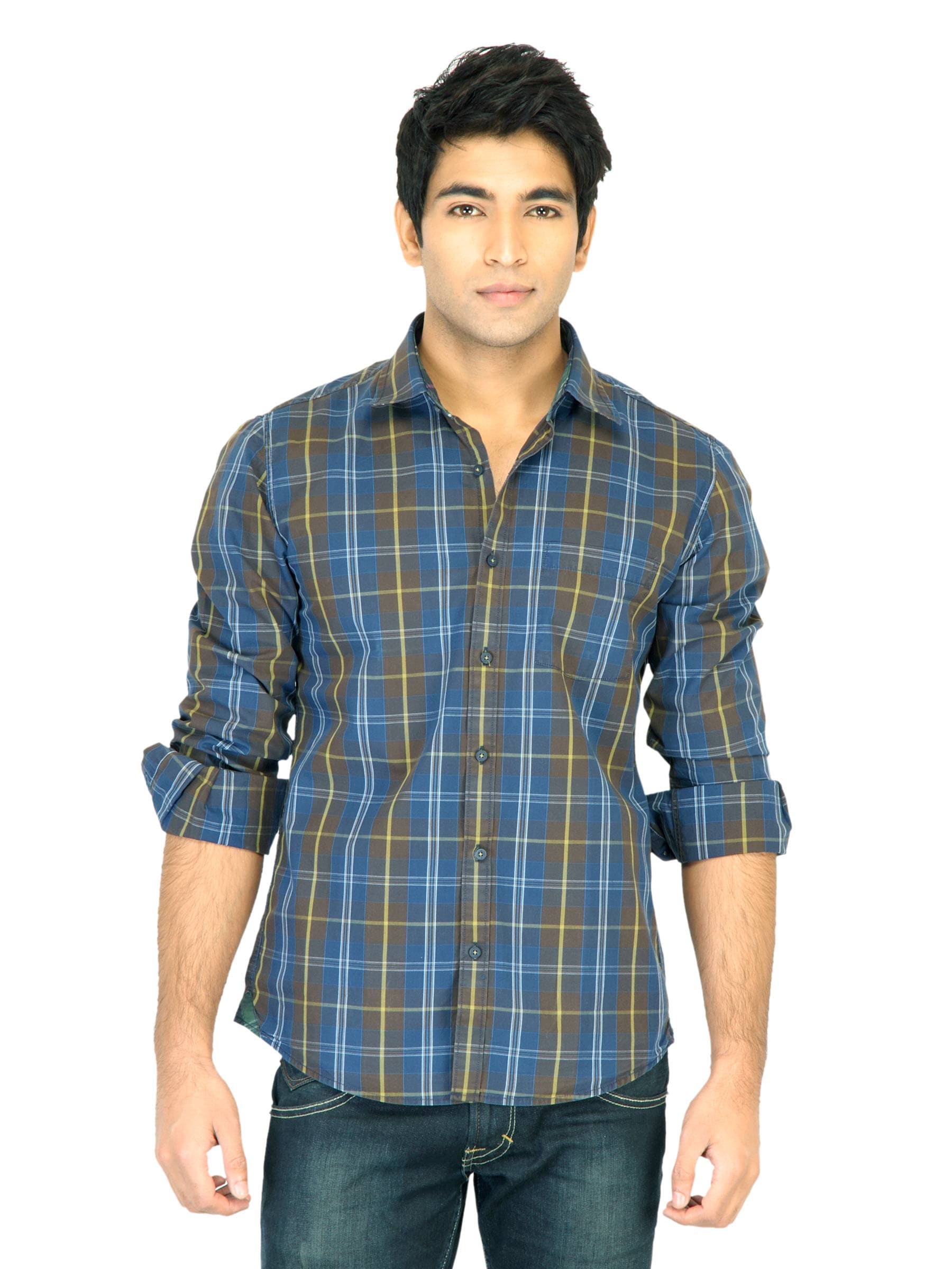 Turtle Check Men Blue Shirt