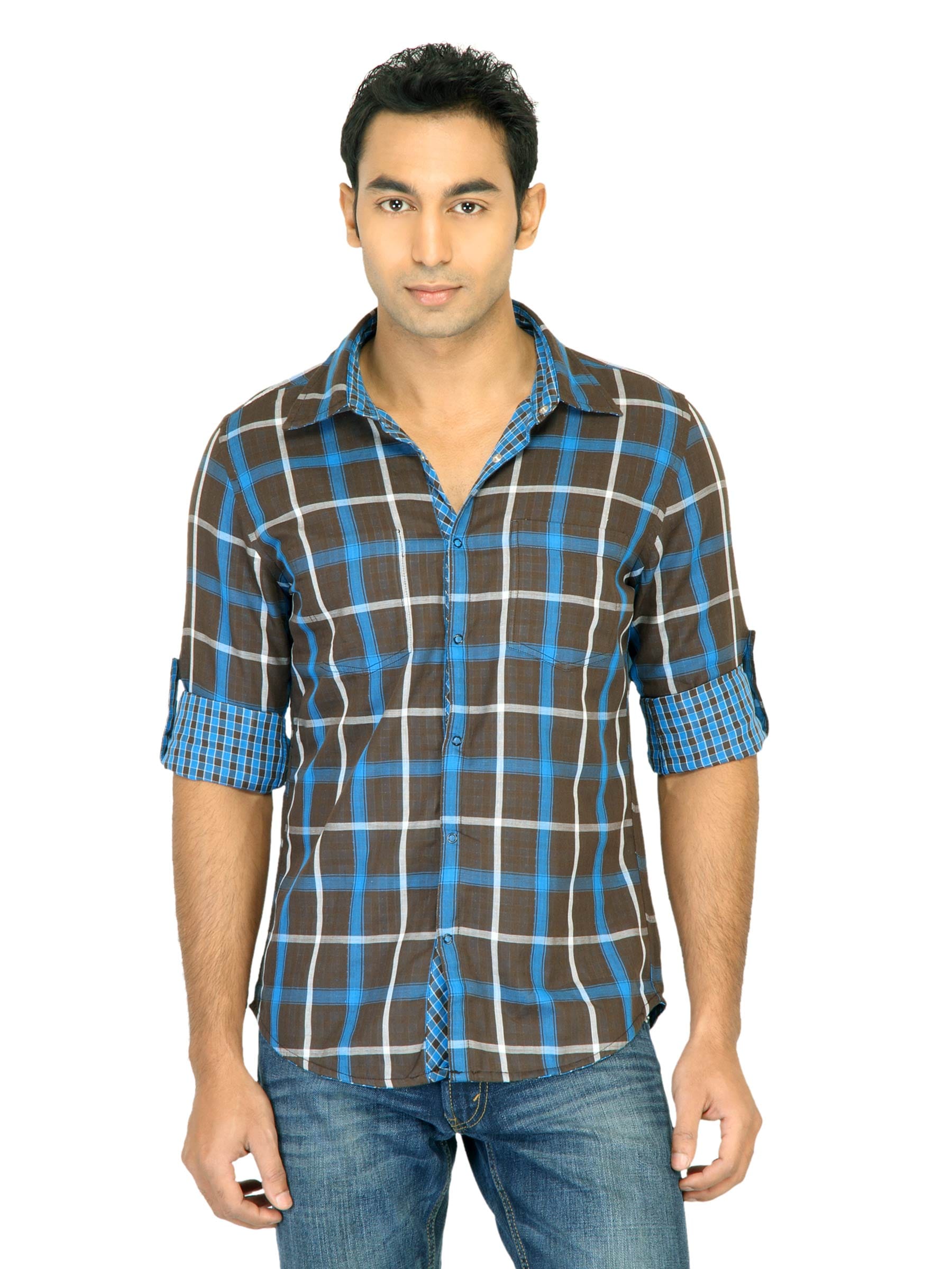 Turtle Check Men Blue Checked ReversibleShirt