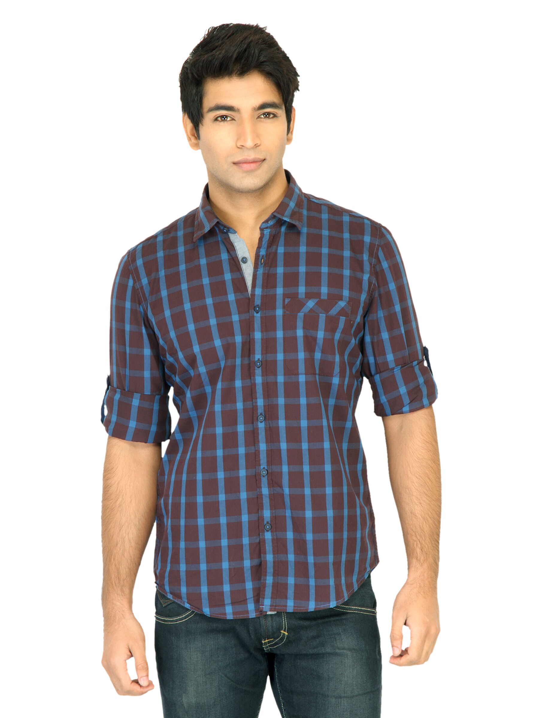 Turtle Check Men Brown Shirt