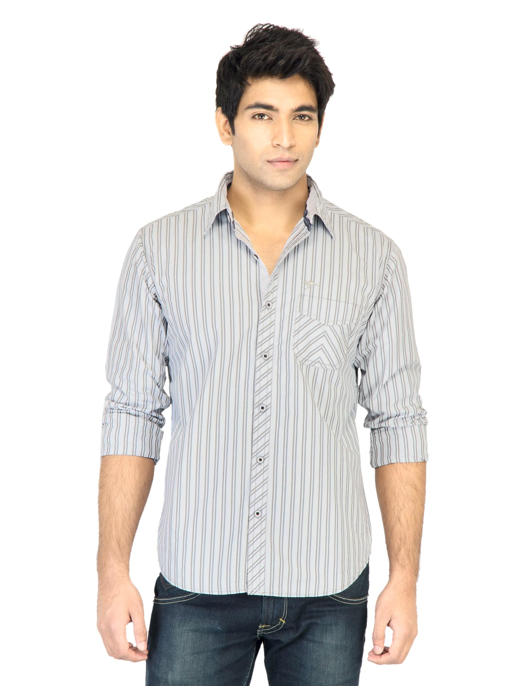 Highlander Men Stripes Grey Slim Fit Shirt