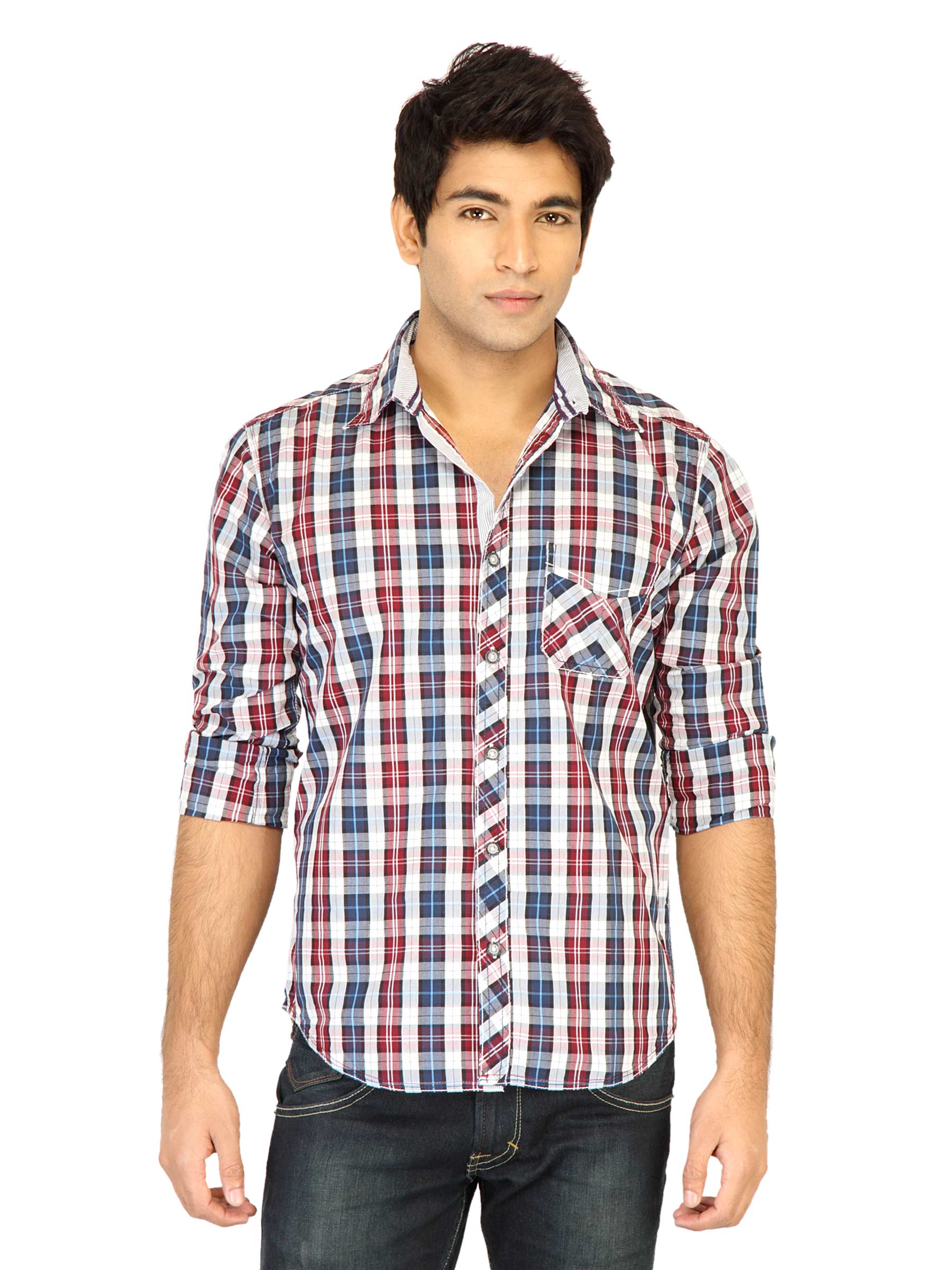 Highlander Men Check Maroon Slim Fit Shirt