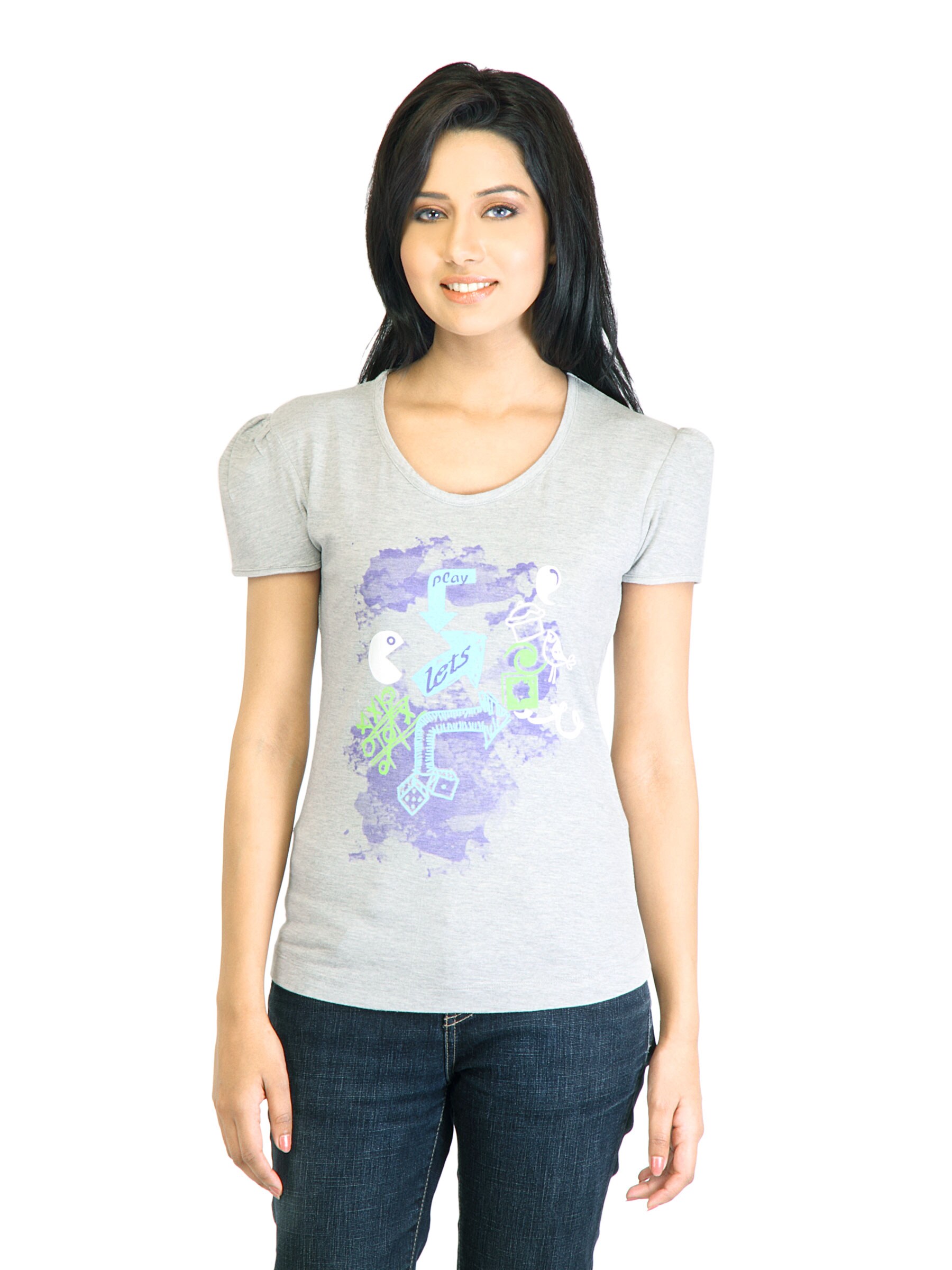 Tokyo Talkies Women Printed Grey Top