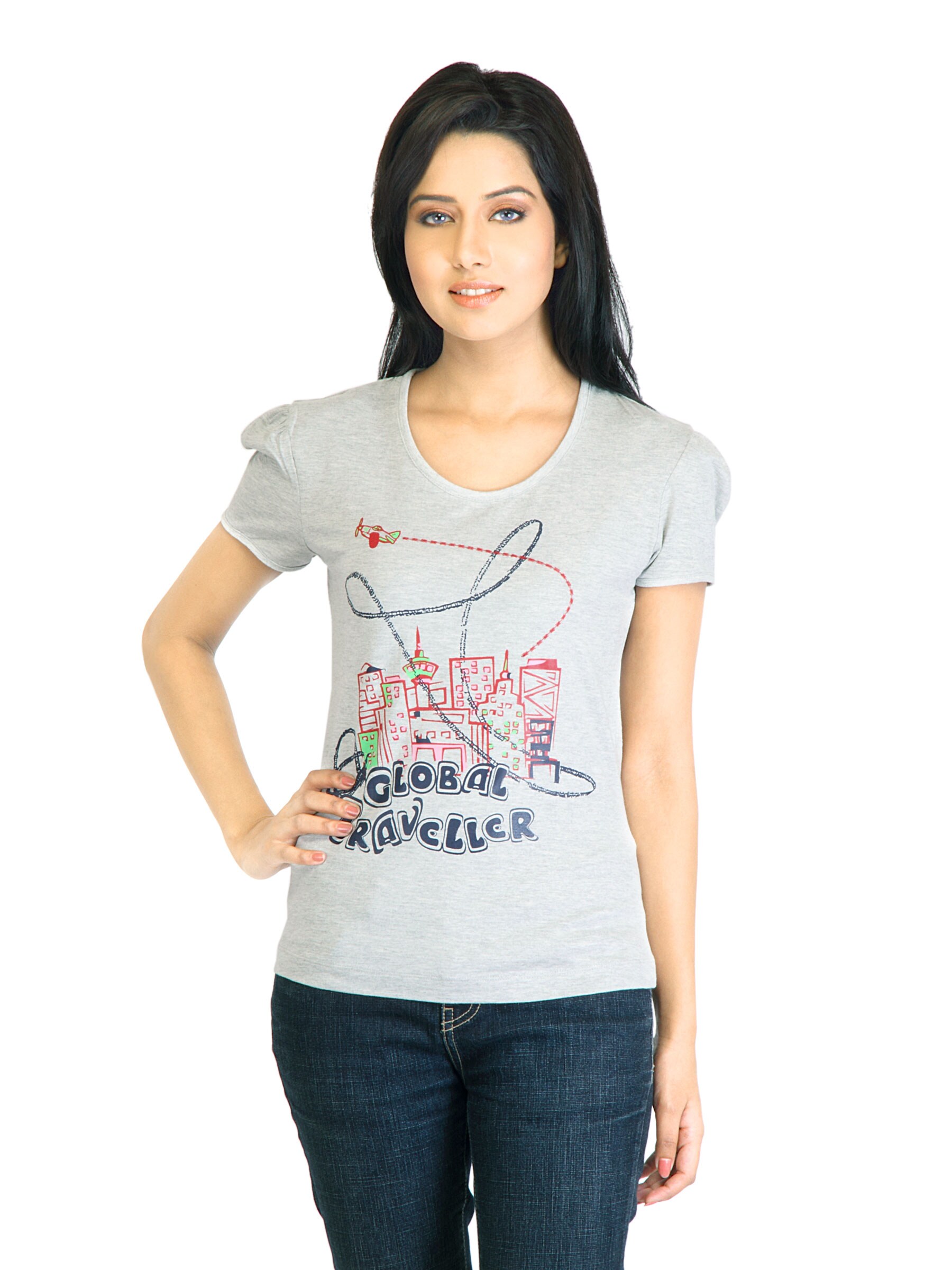 Tokyo Talkies Women Printed Grey Top