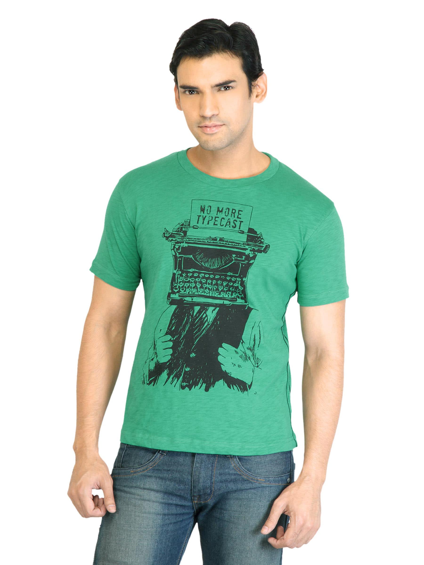 Peter England Men Printed Green TShirt