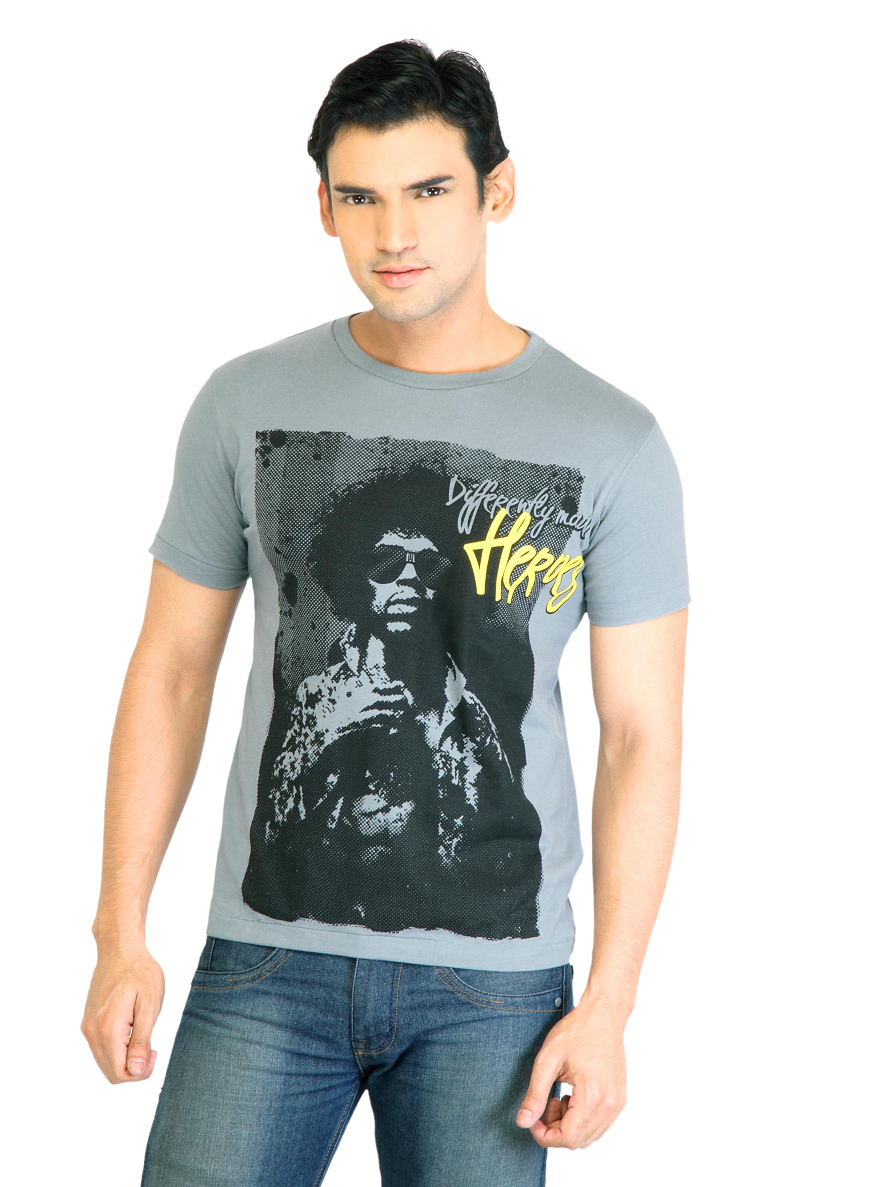 Peter England Men Printed Grey TShirt