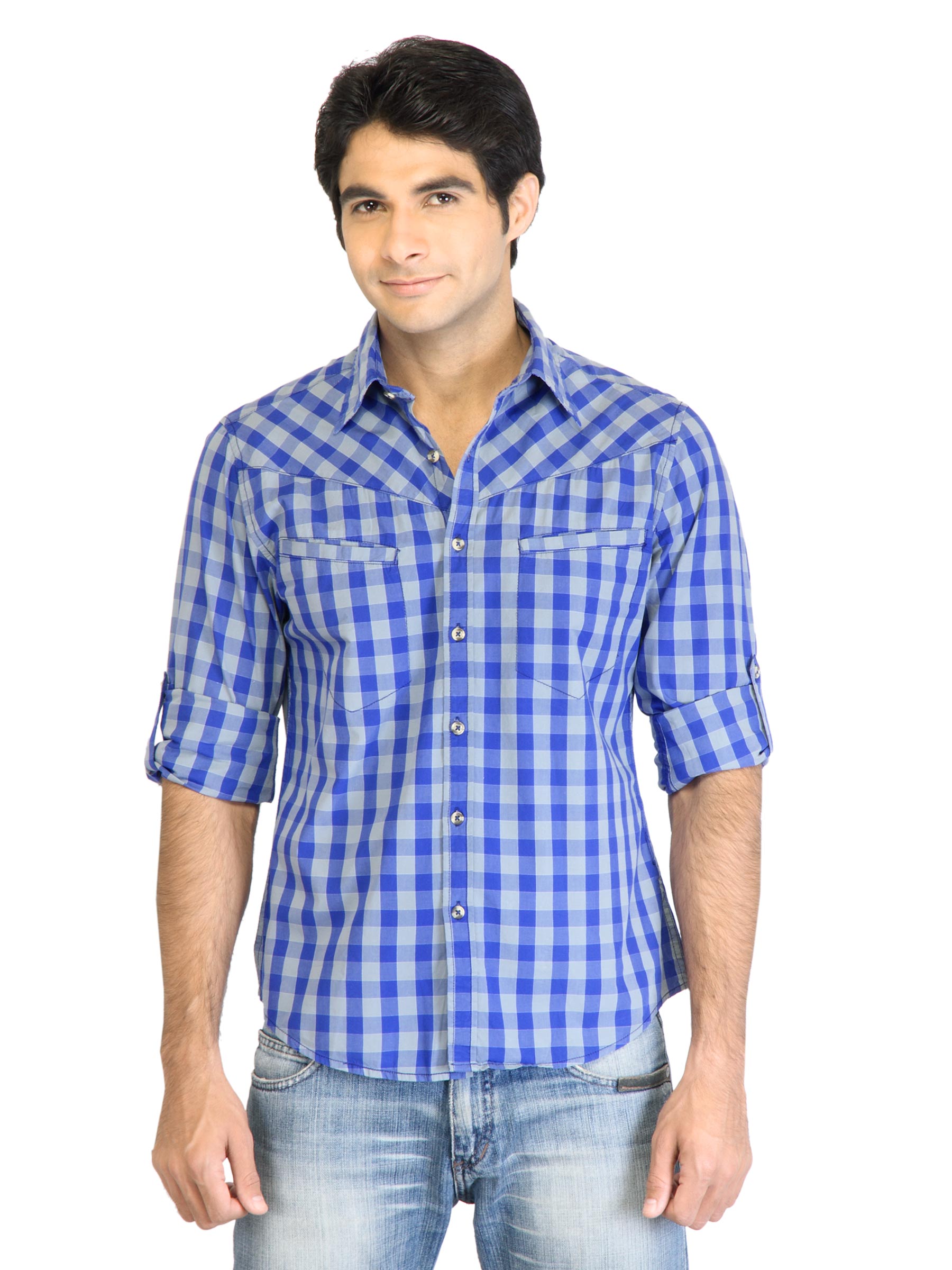 Peter England Men Check Navy Blue Shirt