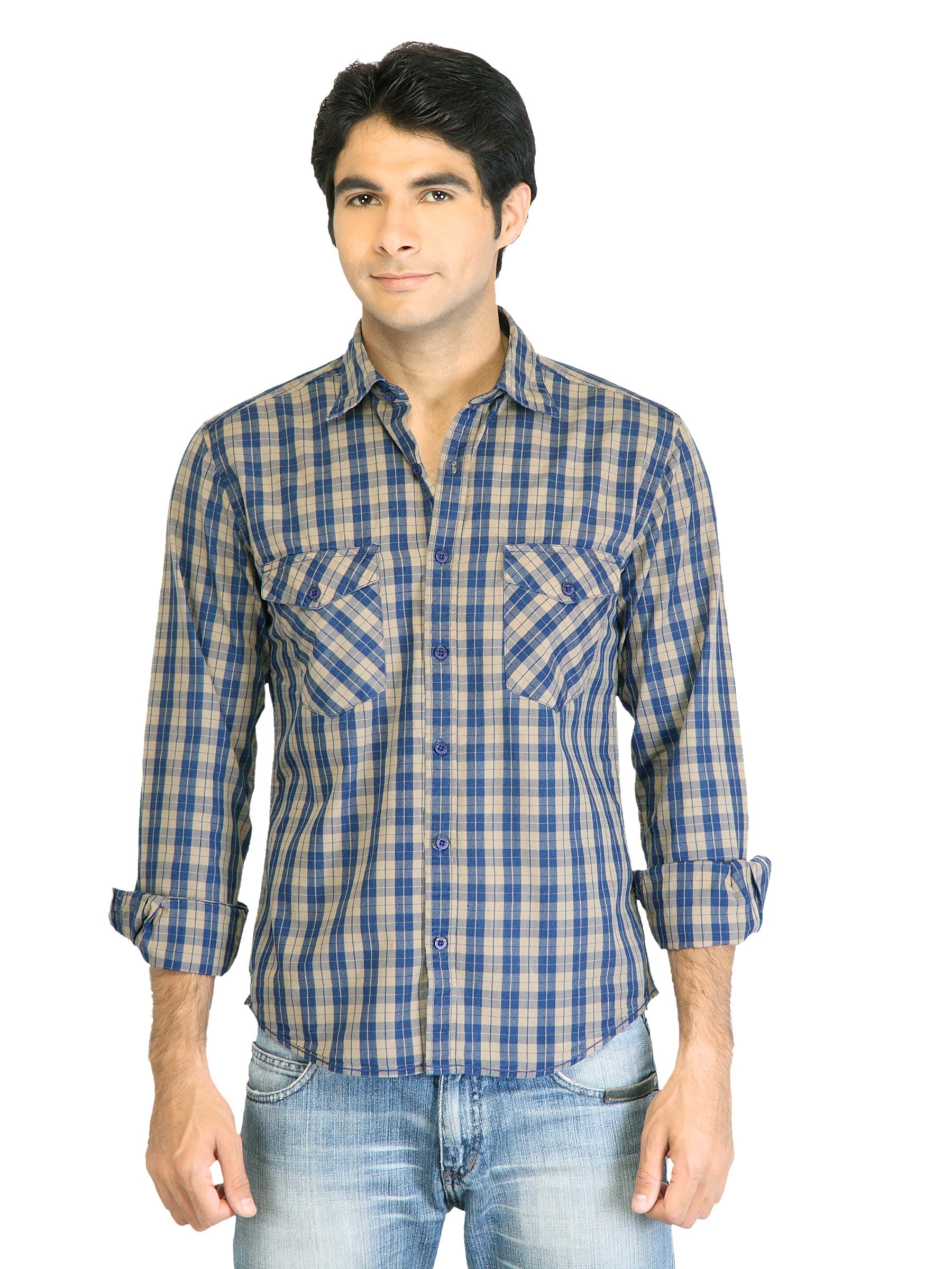 Peter England Men Check Navy Blue Shirt