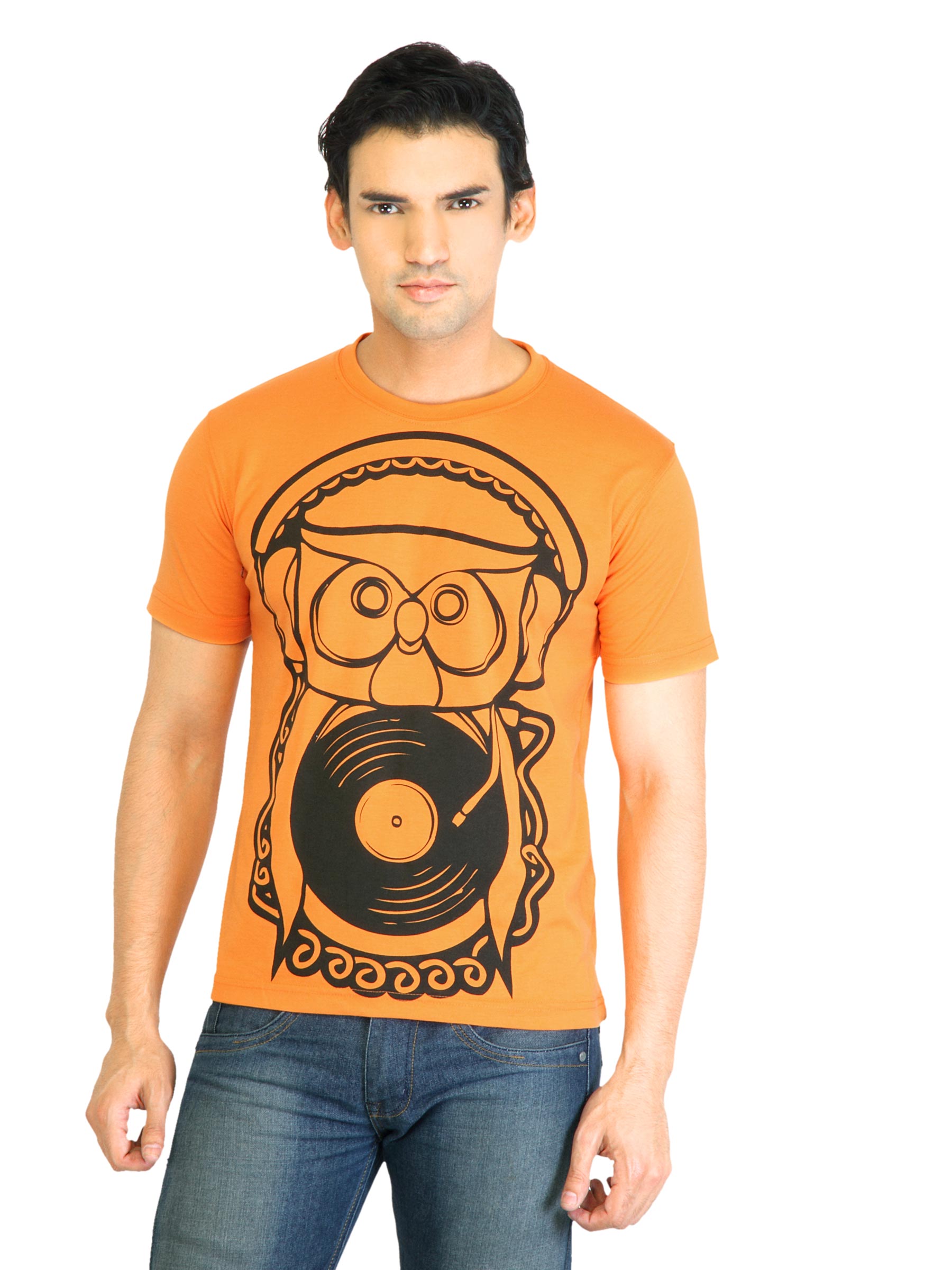 Peter England Men Printed Orange TShirt