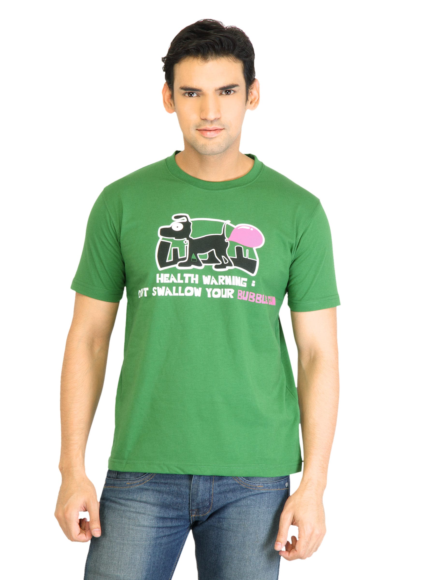 Peter England Men Printed Green TShirt