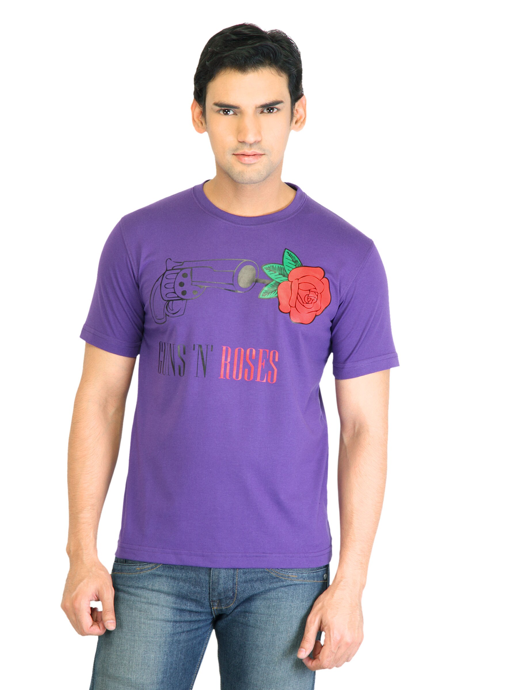 Peter England Men Printed Purple TShirt