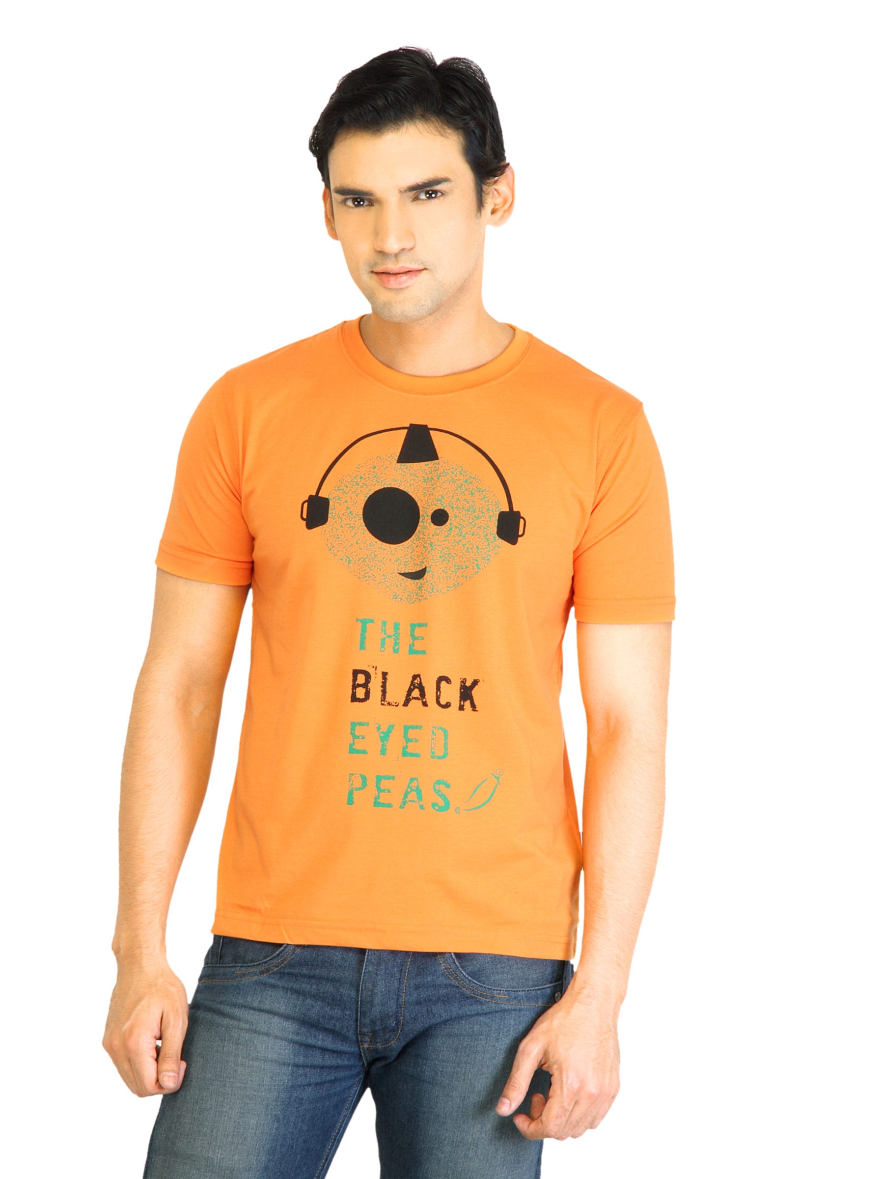 Peter England Men Printed Orange TShirt