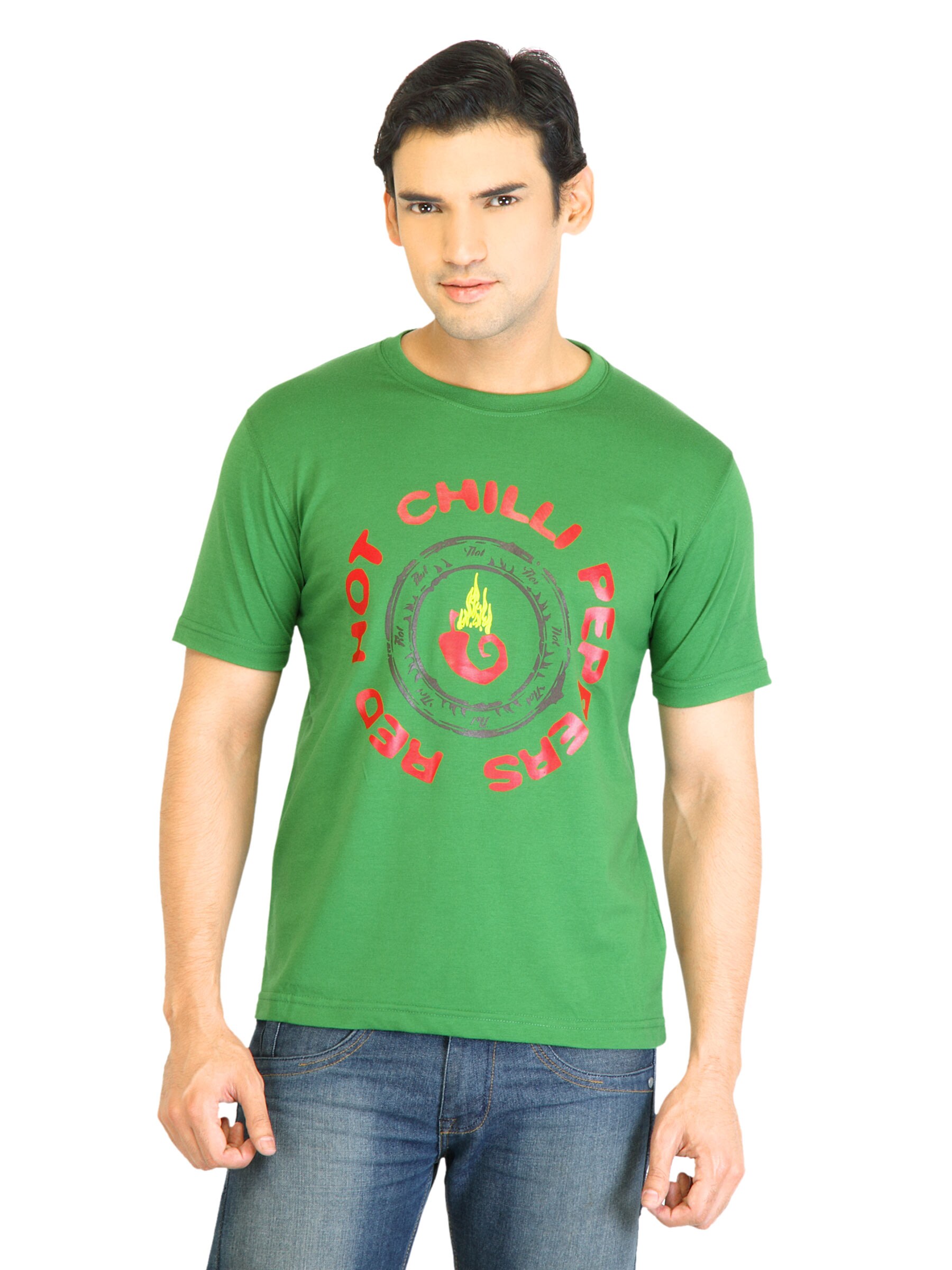 Peter England Men Printed Green TShirt