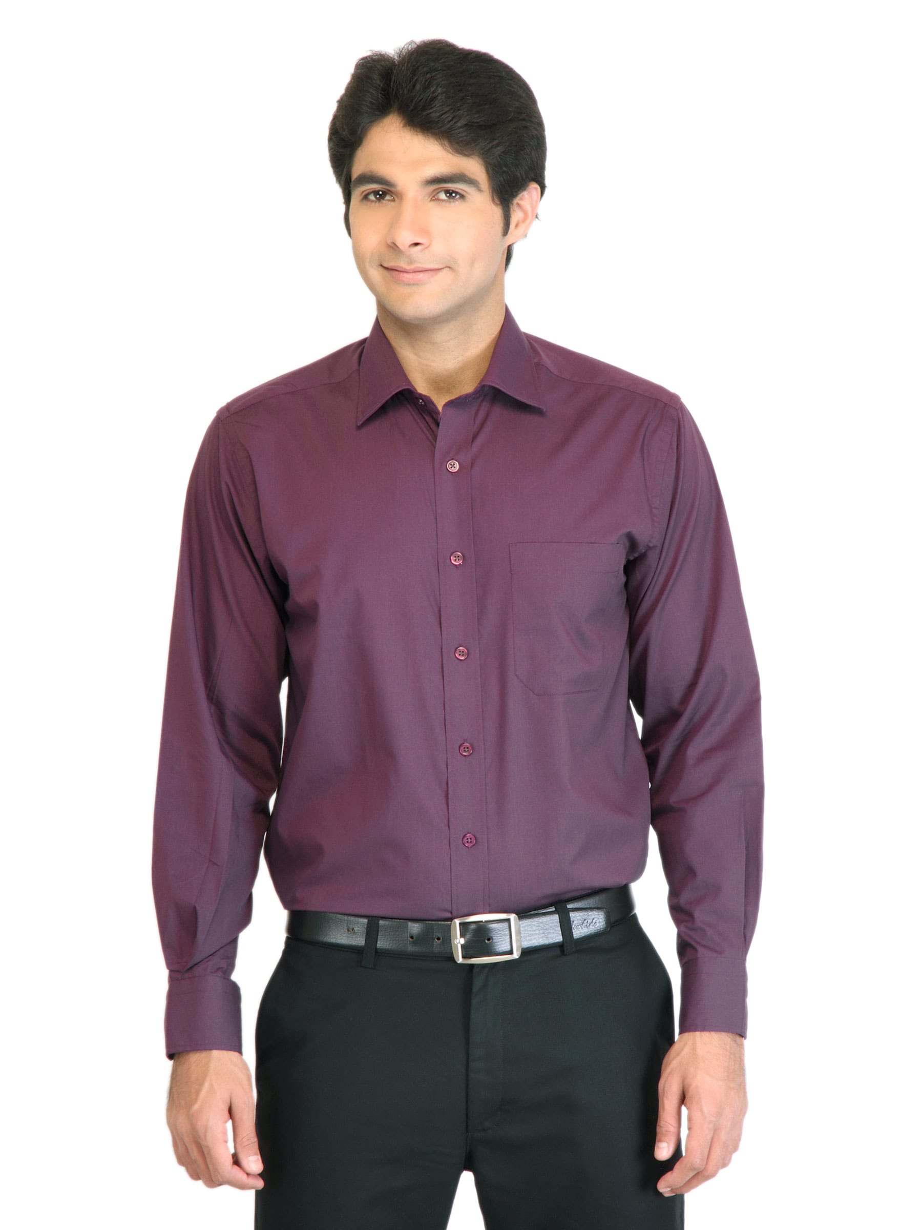 Peter England Men Solid Purple Shirt