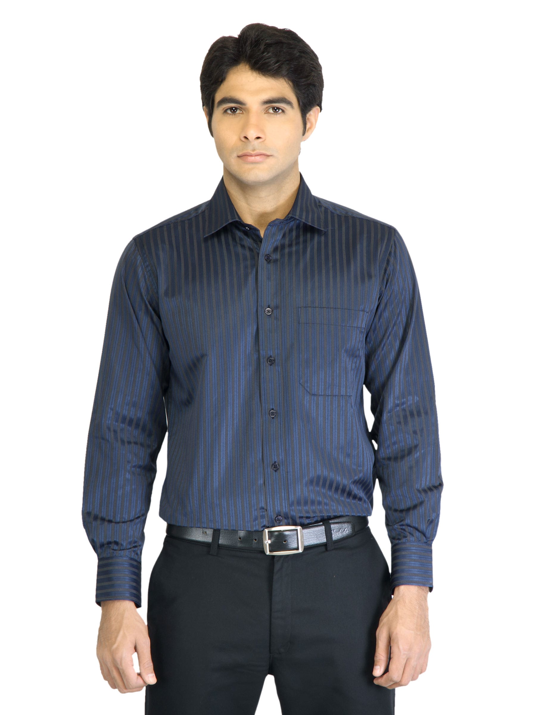 Peter England Men Stripes Blue Shirt