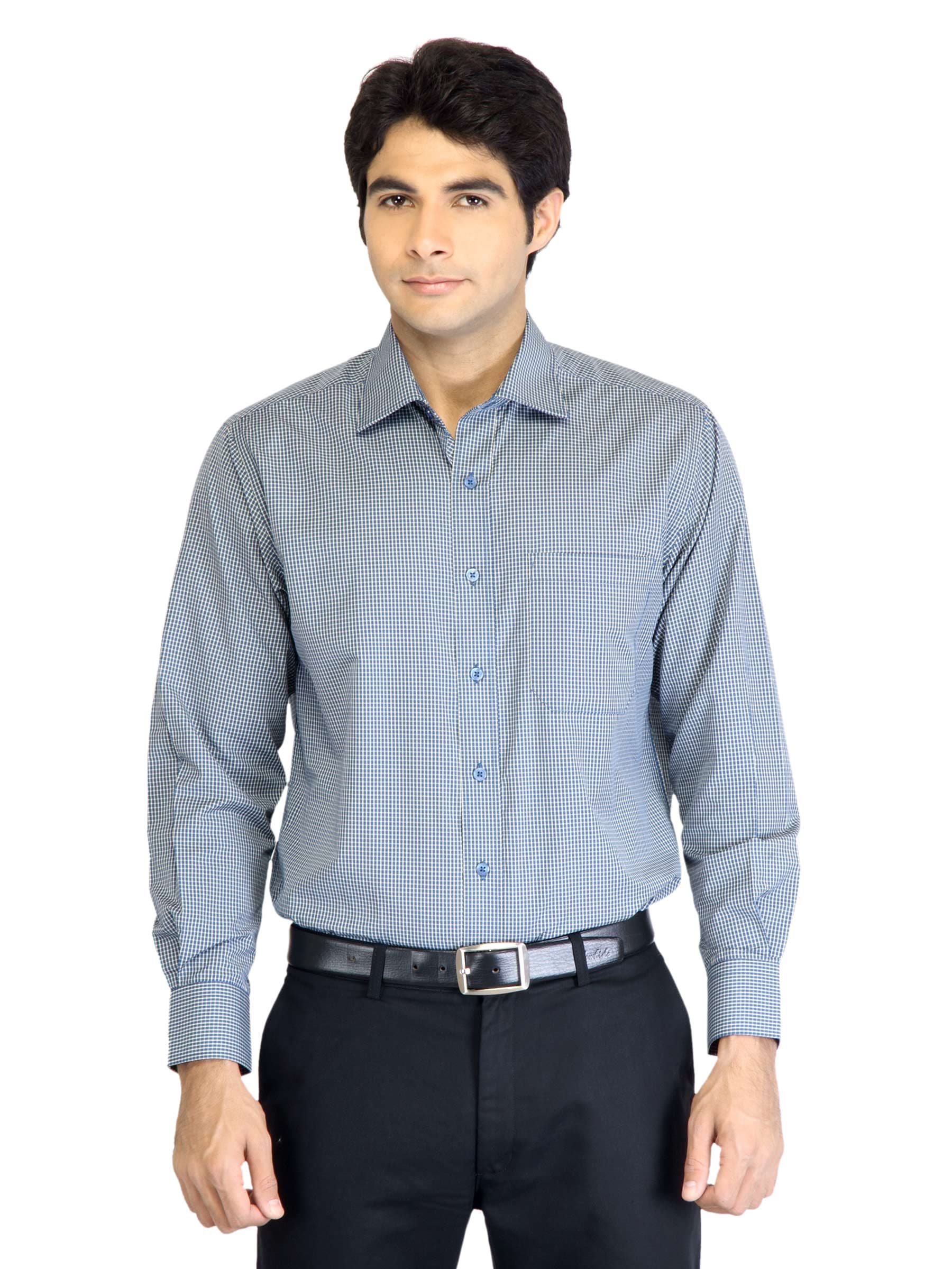 Peter England Men Check Blue Shirt