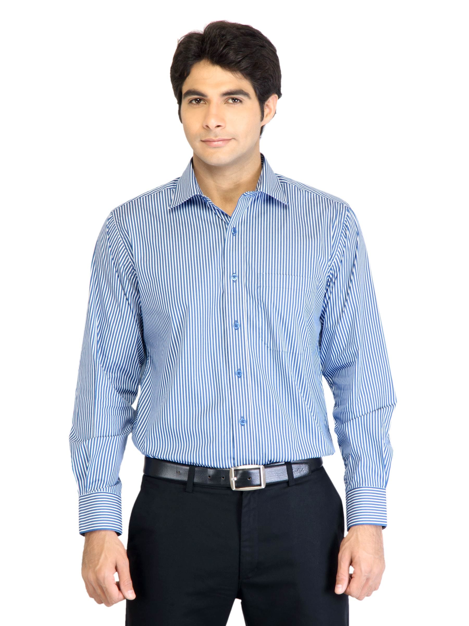 Peter England Men Stripes Blue Shirt