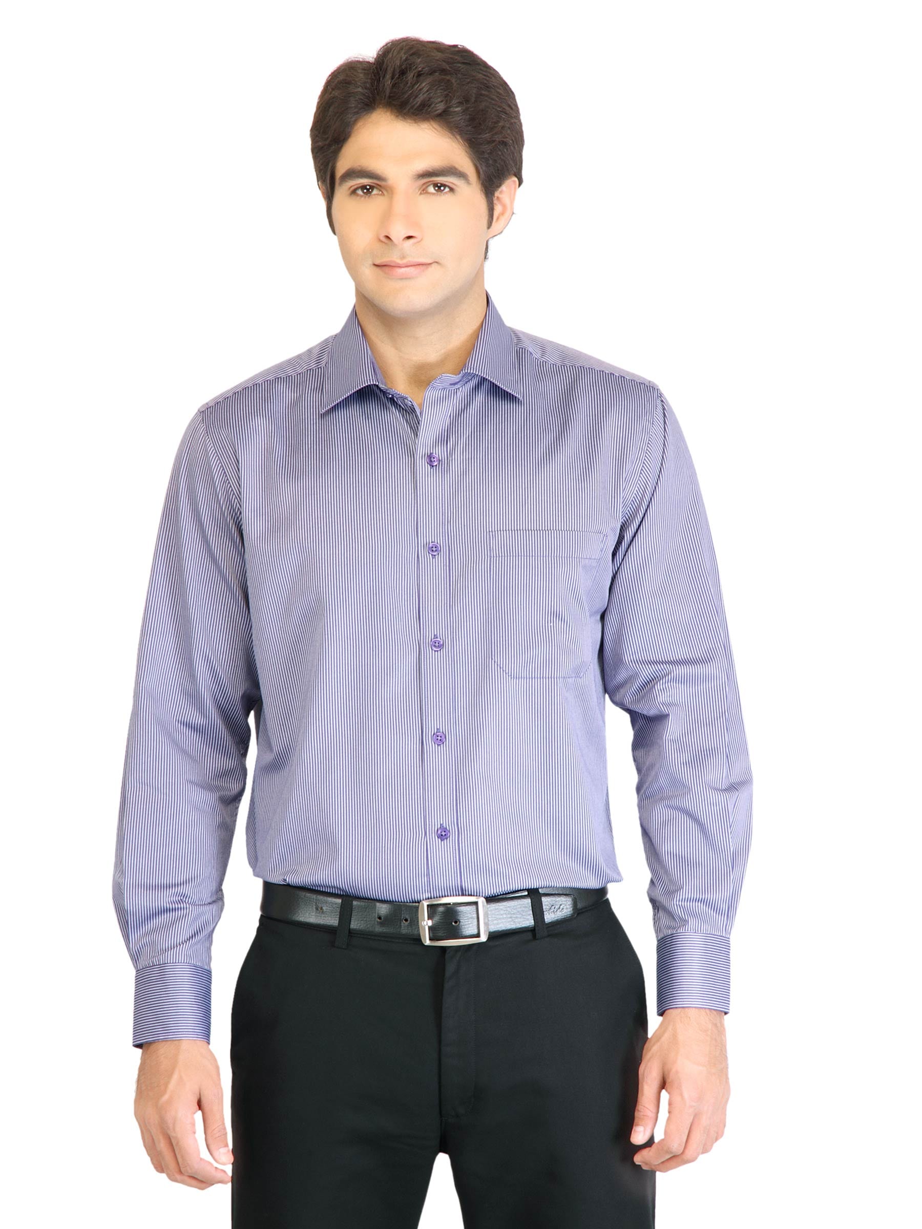 Peter England Men Stripes Purple Shirt