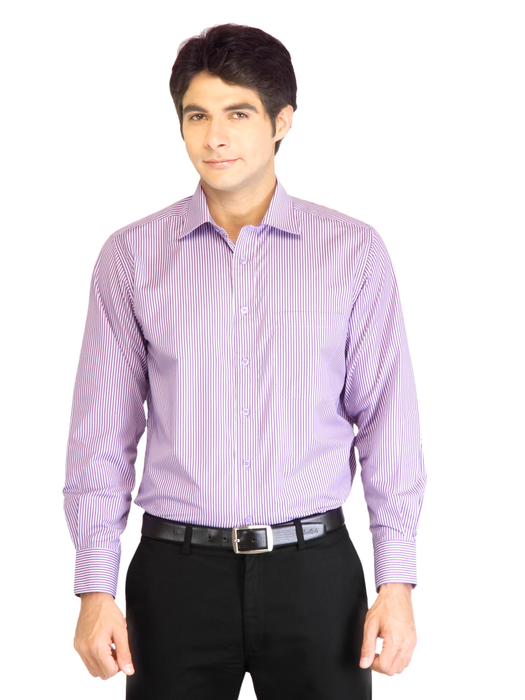 Peter England Men Stripes Purple Shirt