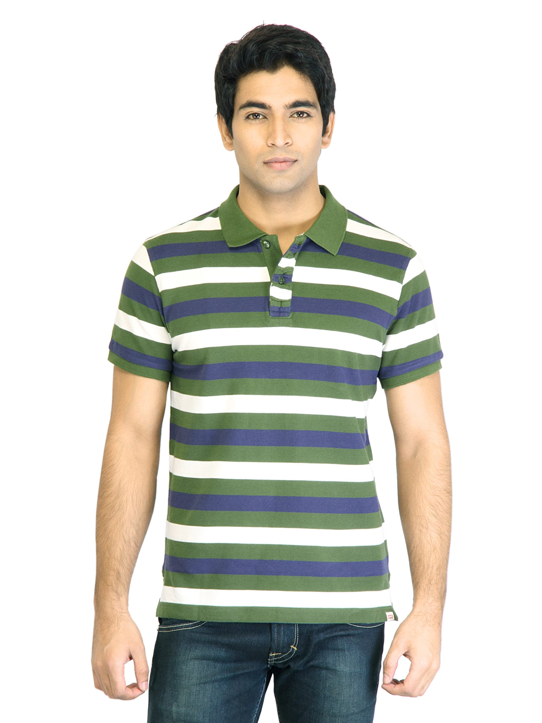 Levi's Men Stripes Green Tshirts