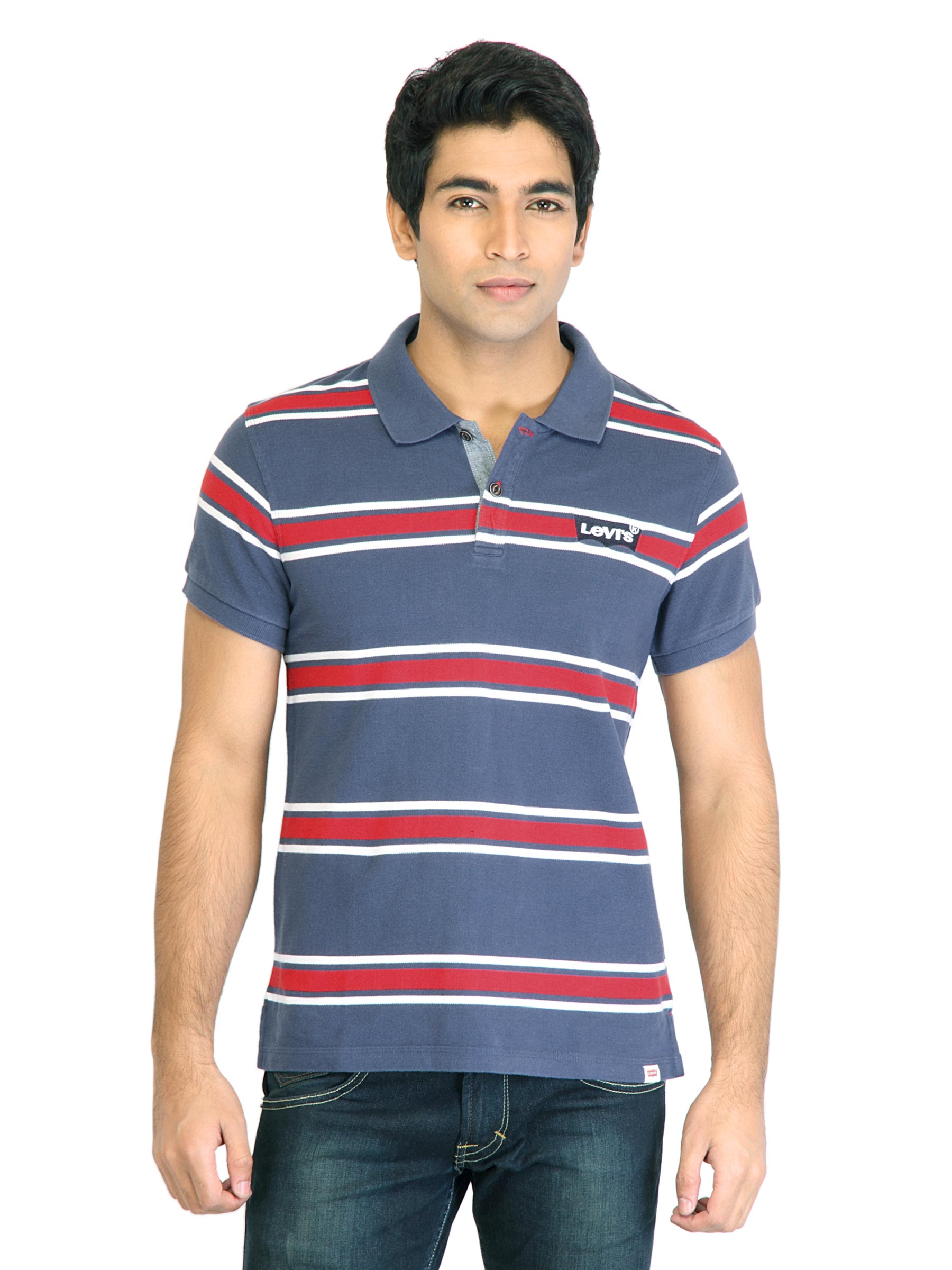 Levi's Men Stripes Navy Blue Tshirts