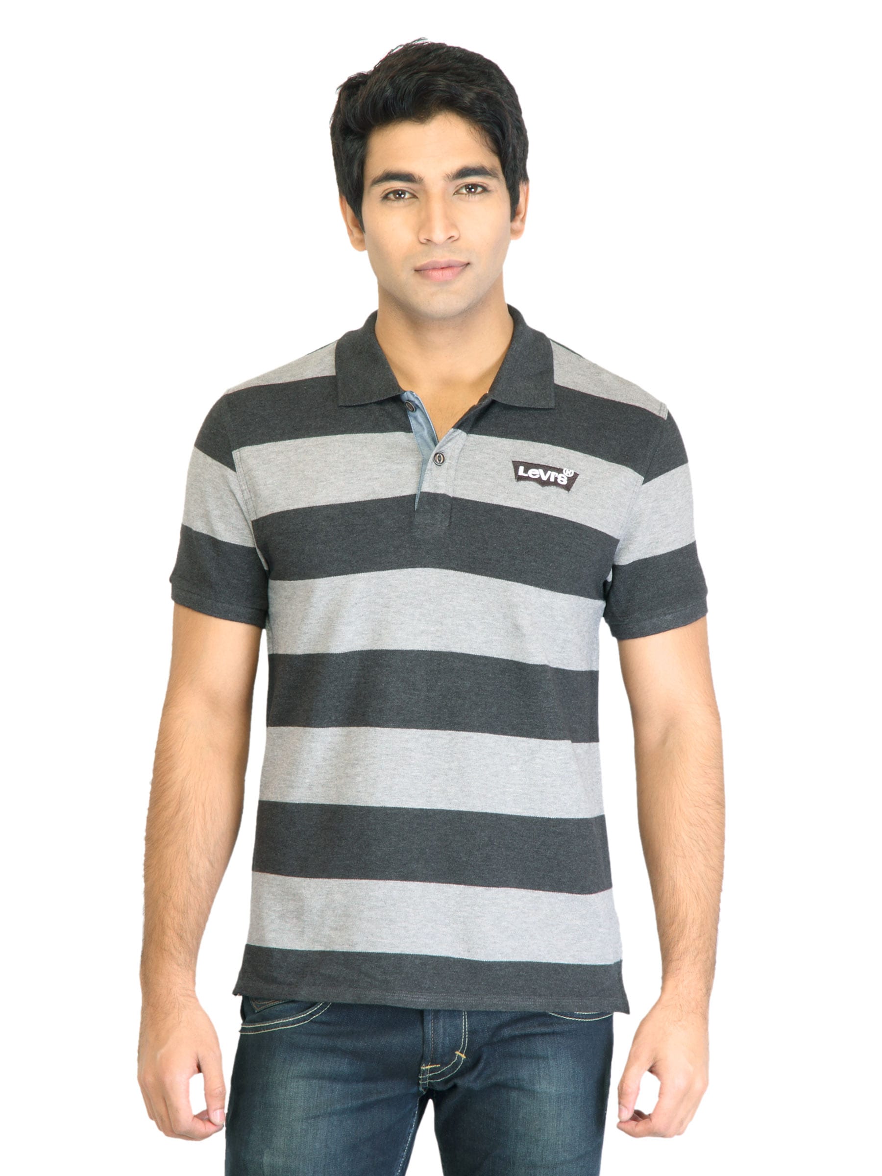 Levi's Men Stripes Grey Tshirts