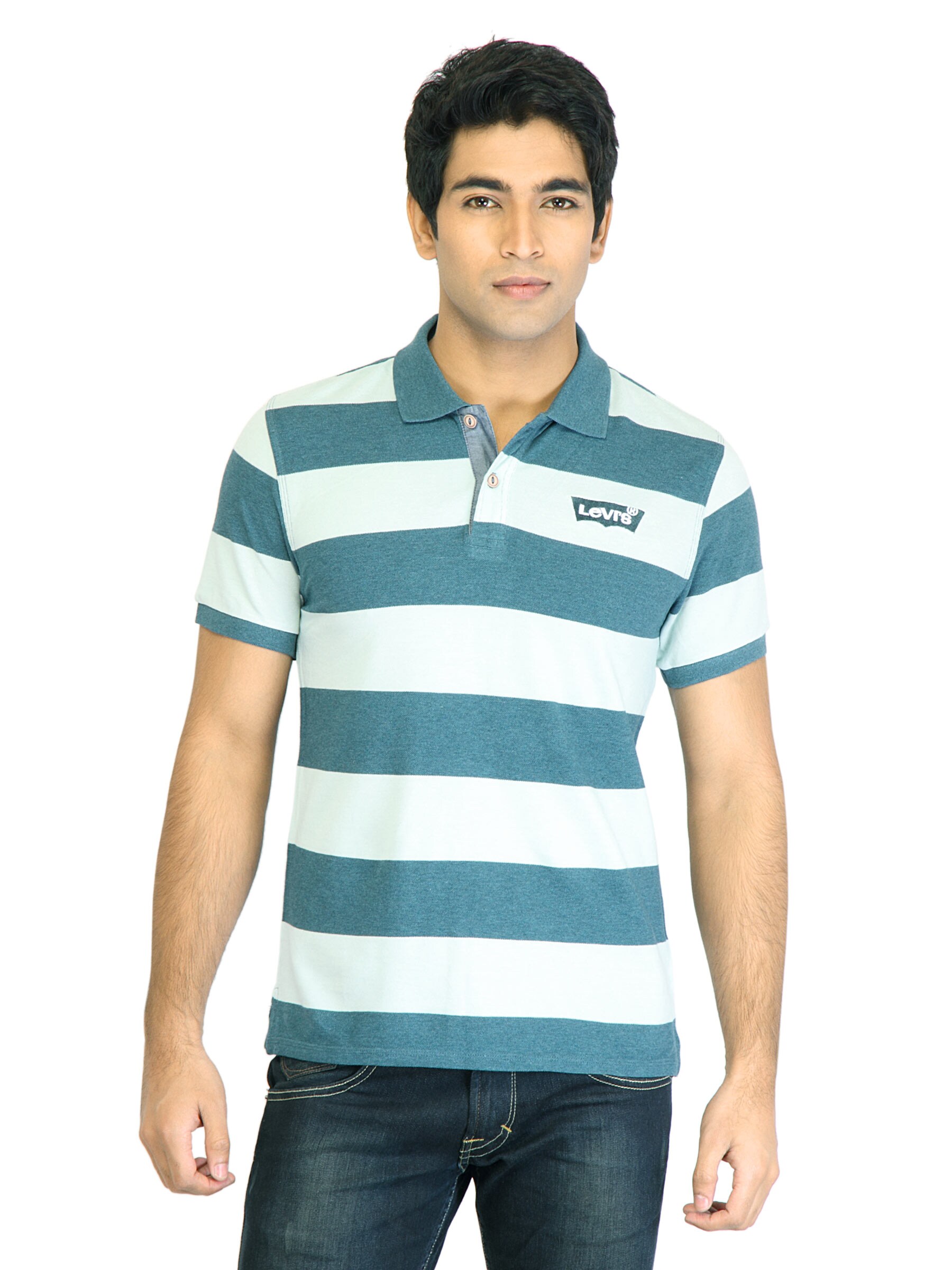 Levi's Men Stripes Green Tshirts