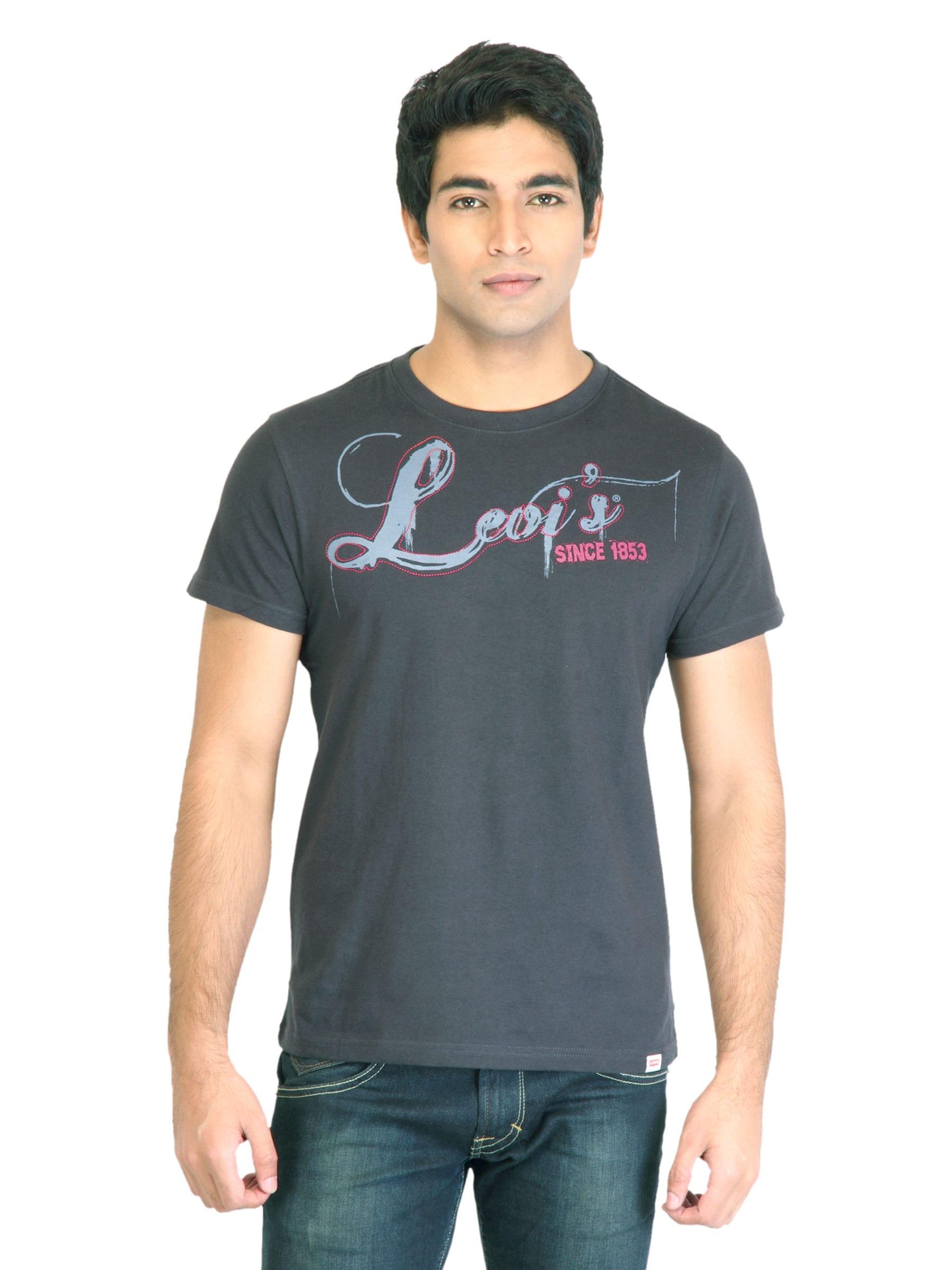 Levi's Men Printed Charcoal Tshirts