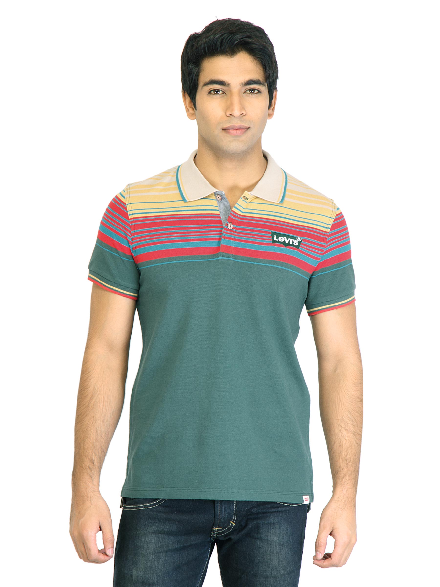 Levi's Men Stripes Green Tshirts