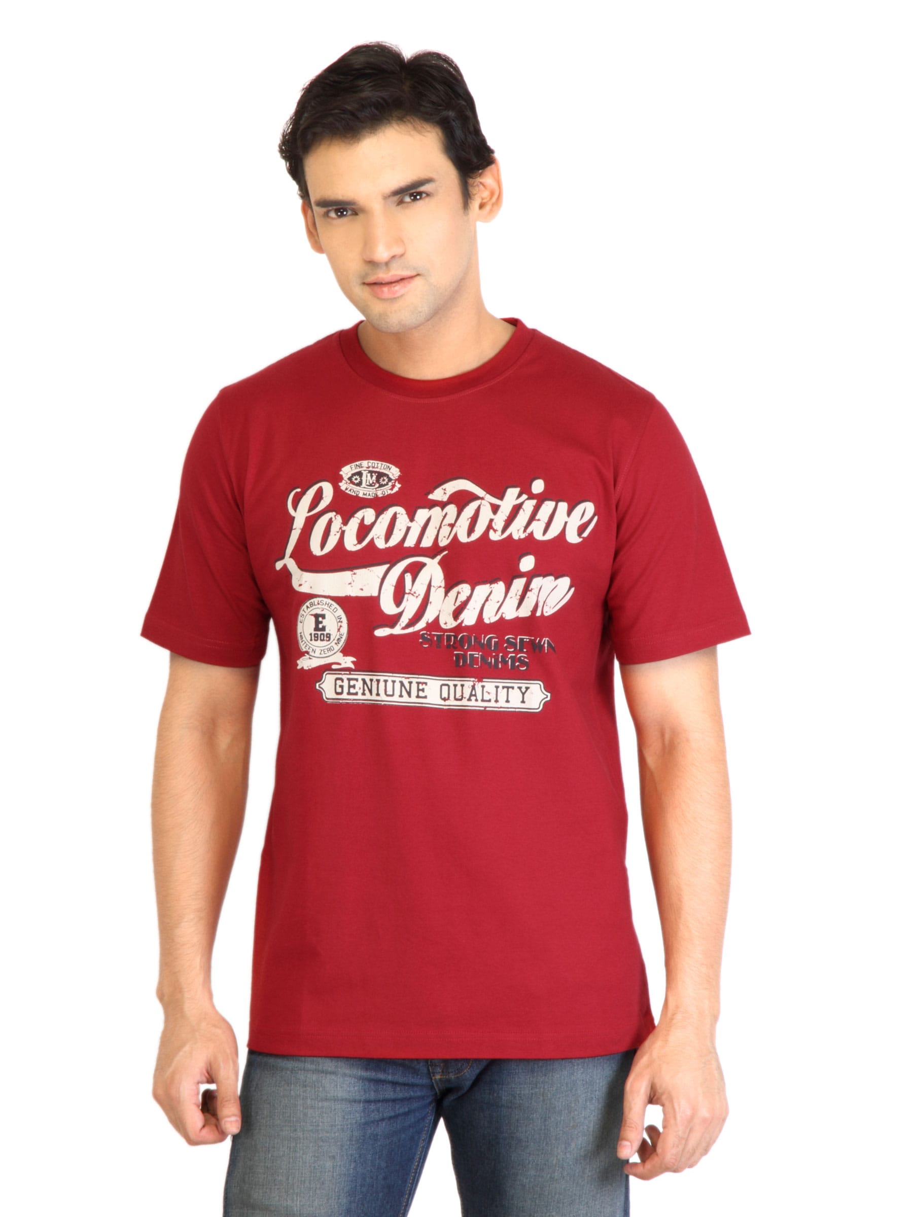 Locomotive Men Printed Maroon TShirt