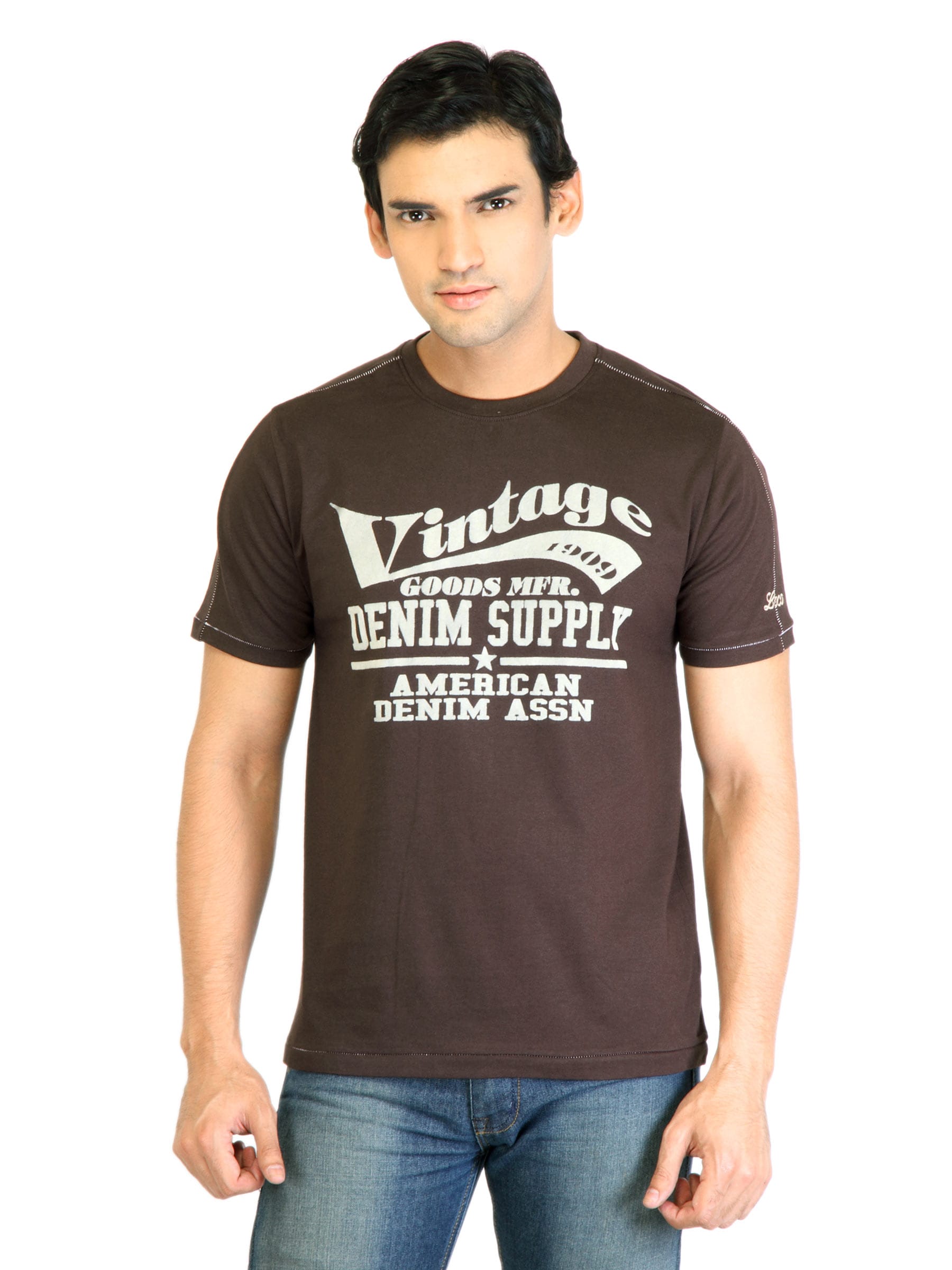 Locomotive Men Printed Brown TShirt