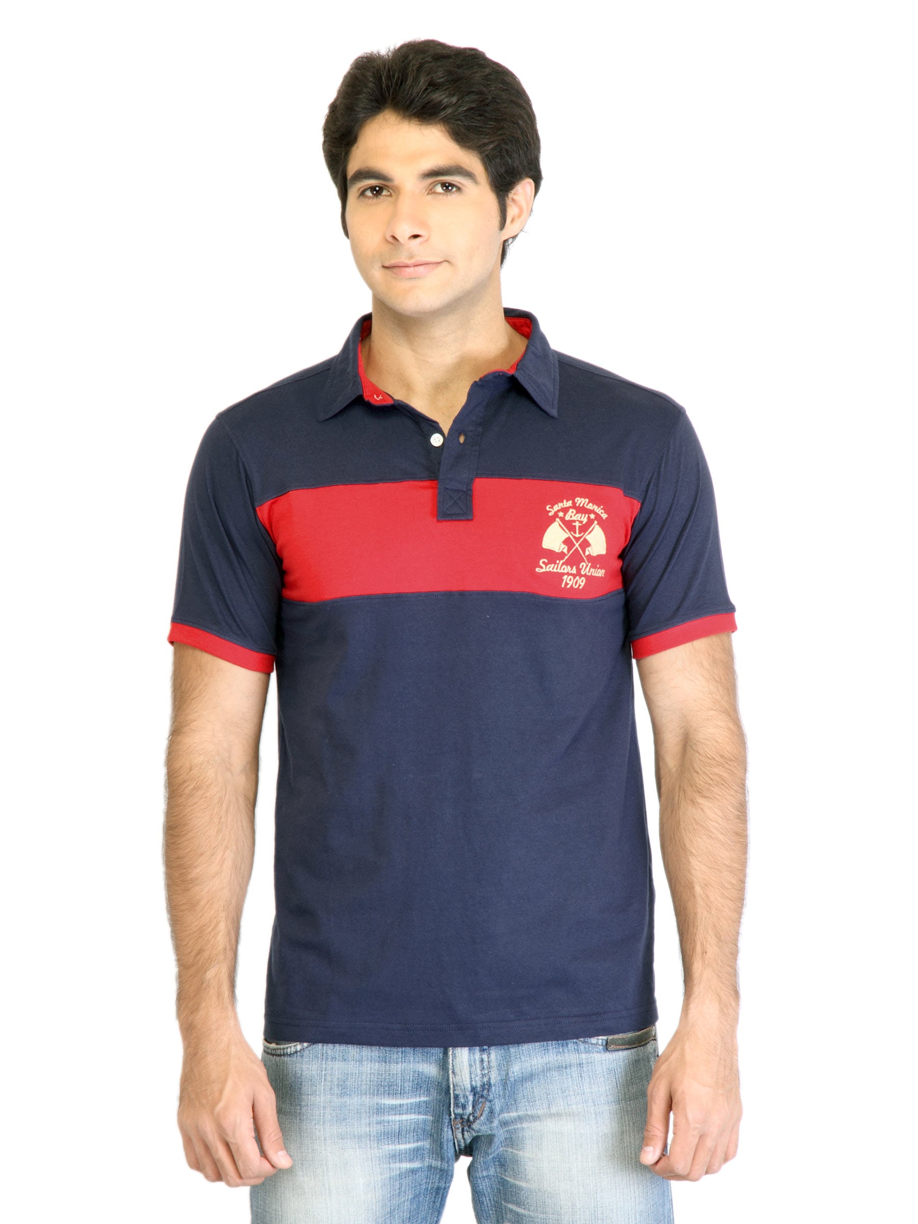 Locomotive Men Solid Navy Blue Polo TShirt