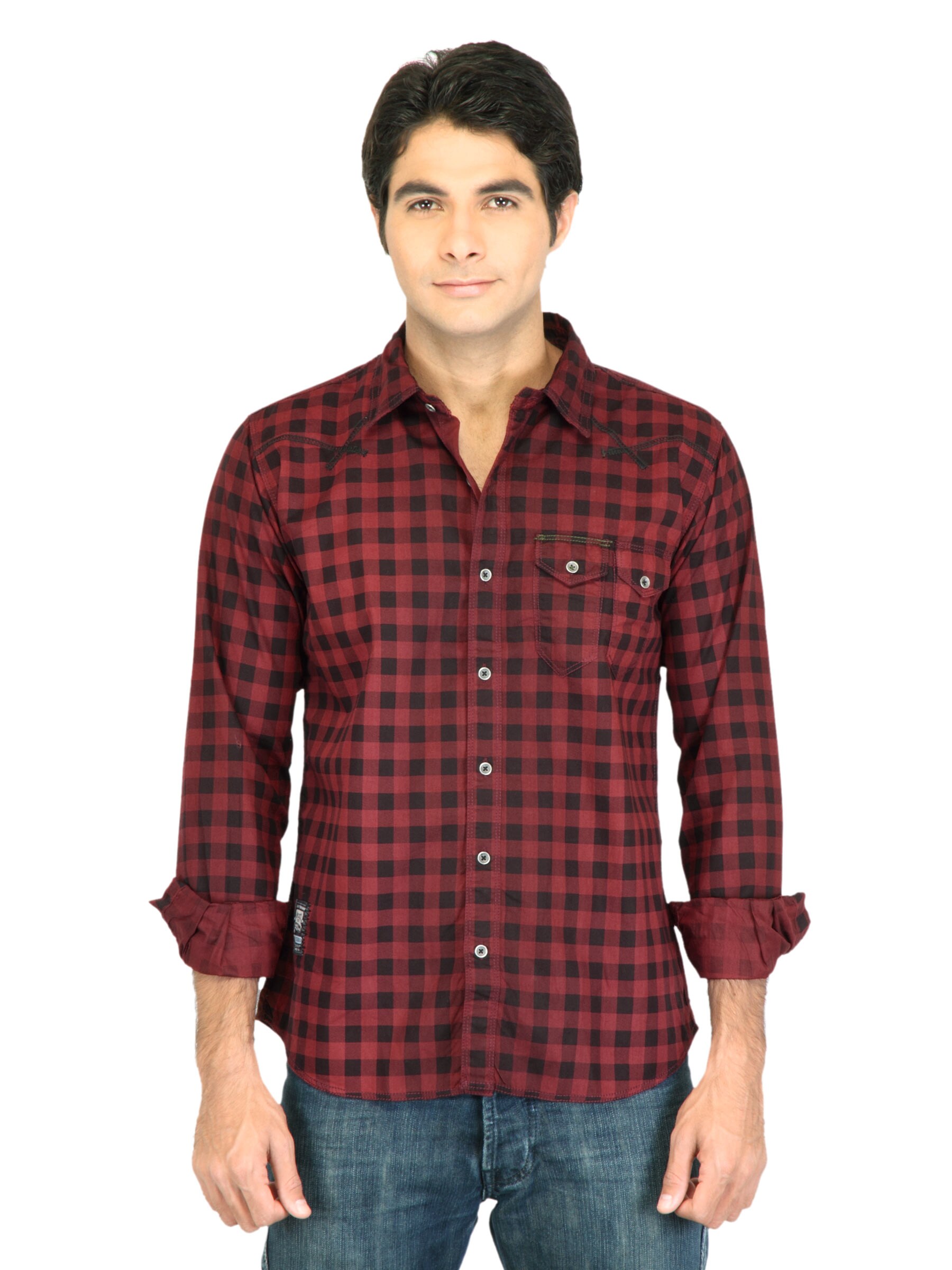 Basics Men Red Slim Fit Checked Shirt