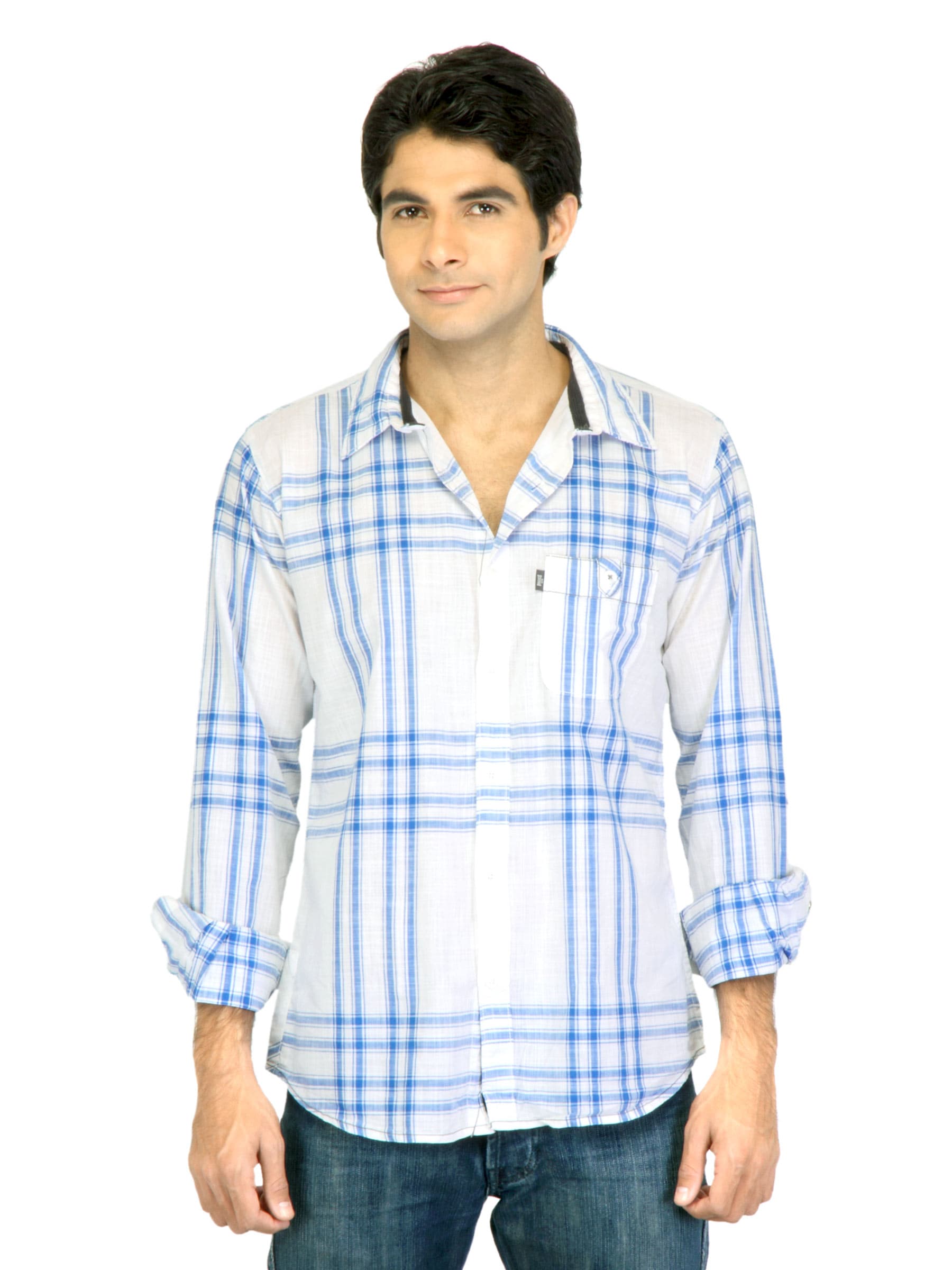 Basics Men White Slim Fit Checked Shirt