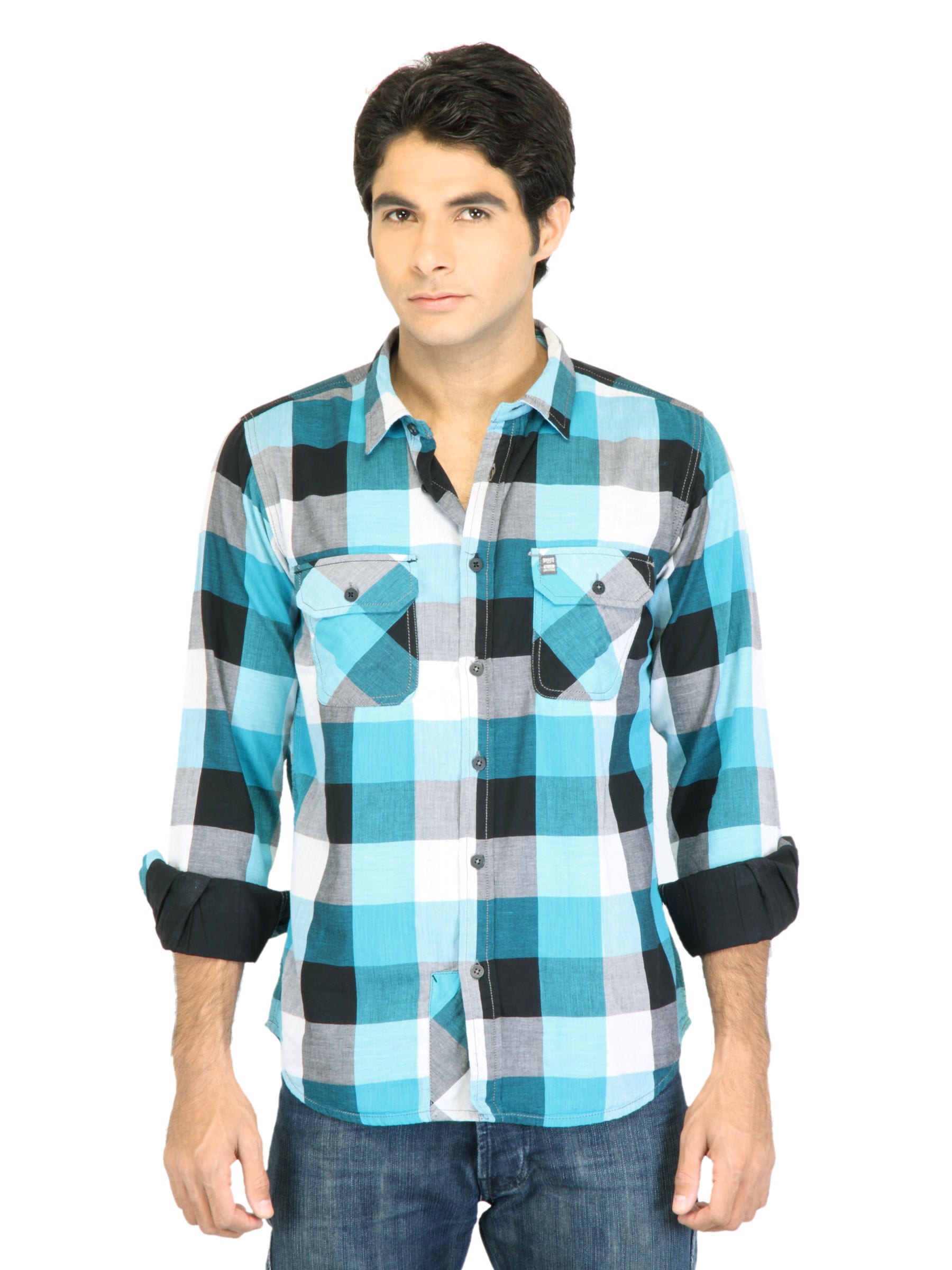 Basics Men Blue Slim Fit Checked Shirt