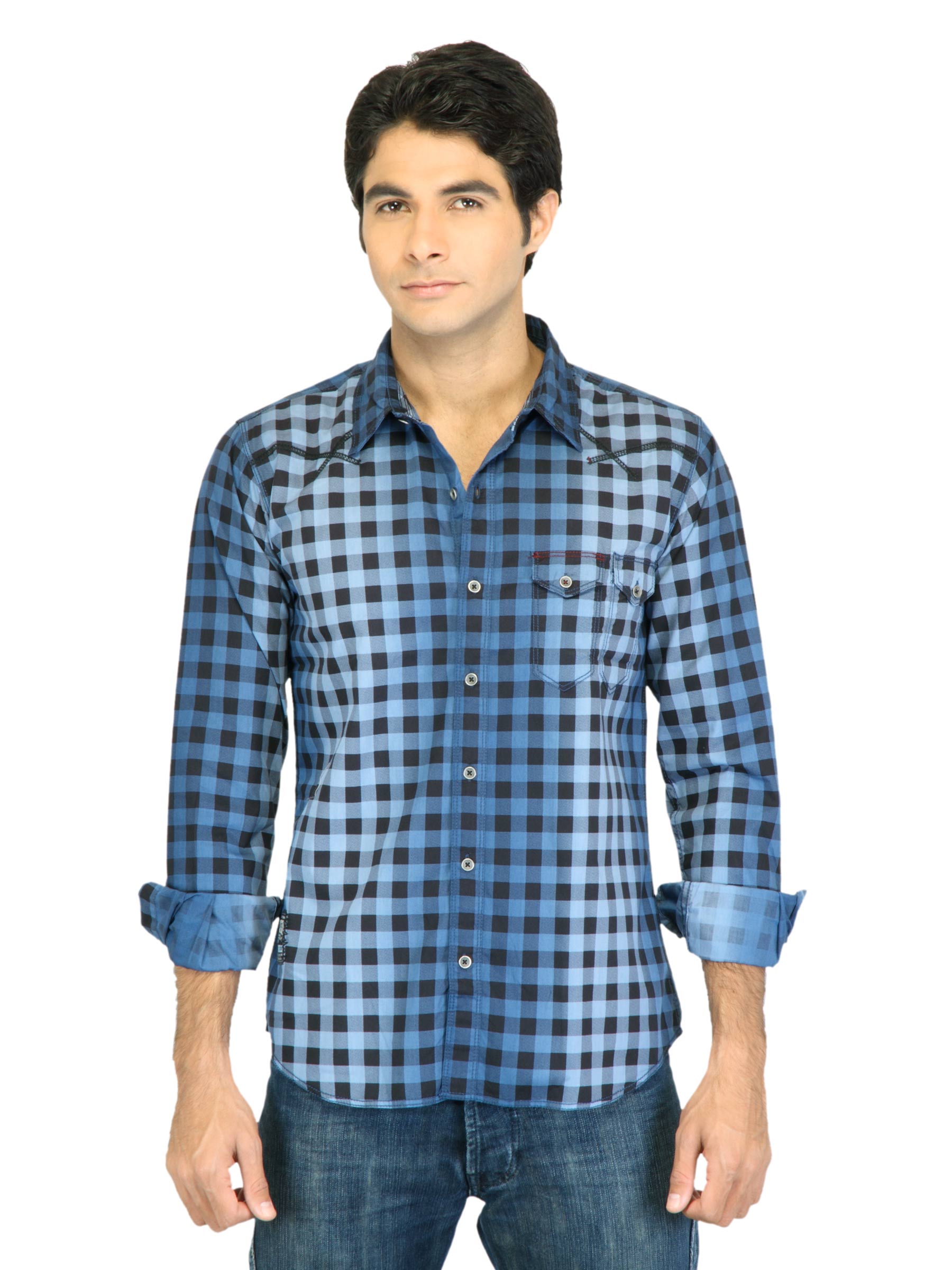 Basics Men Blue Slim Fit Checked Shirt