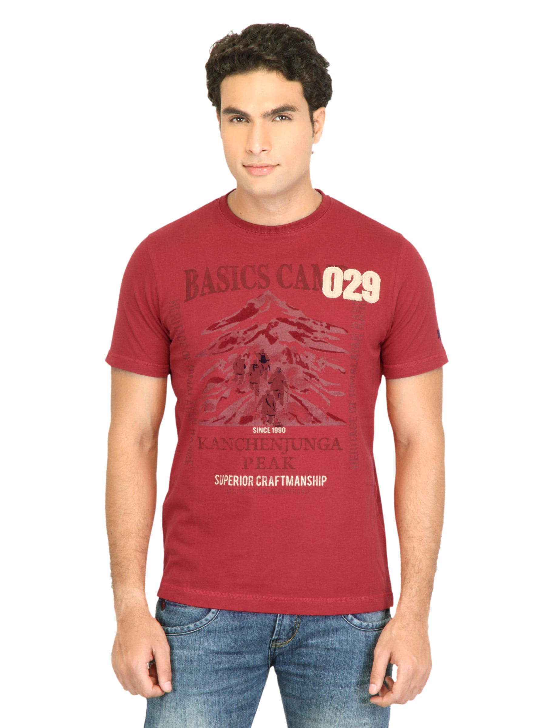 Basics Men Red Printed T-shirt