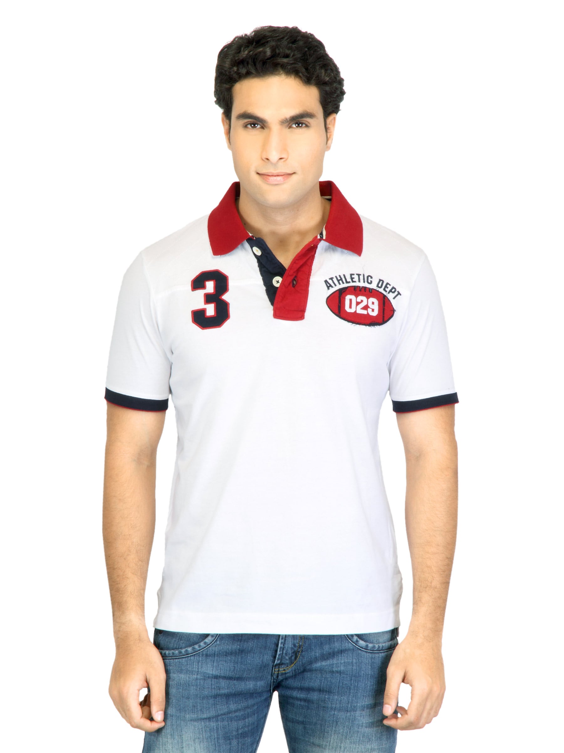 Basics Men White Printed Polo T-shirt