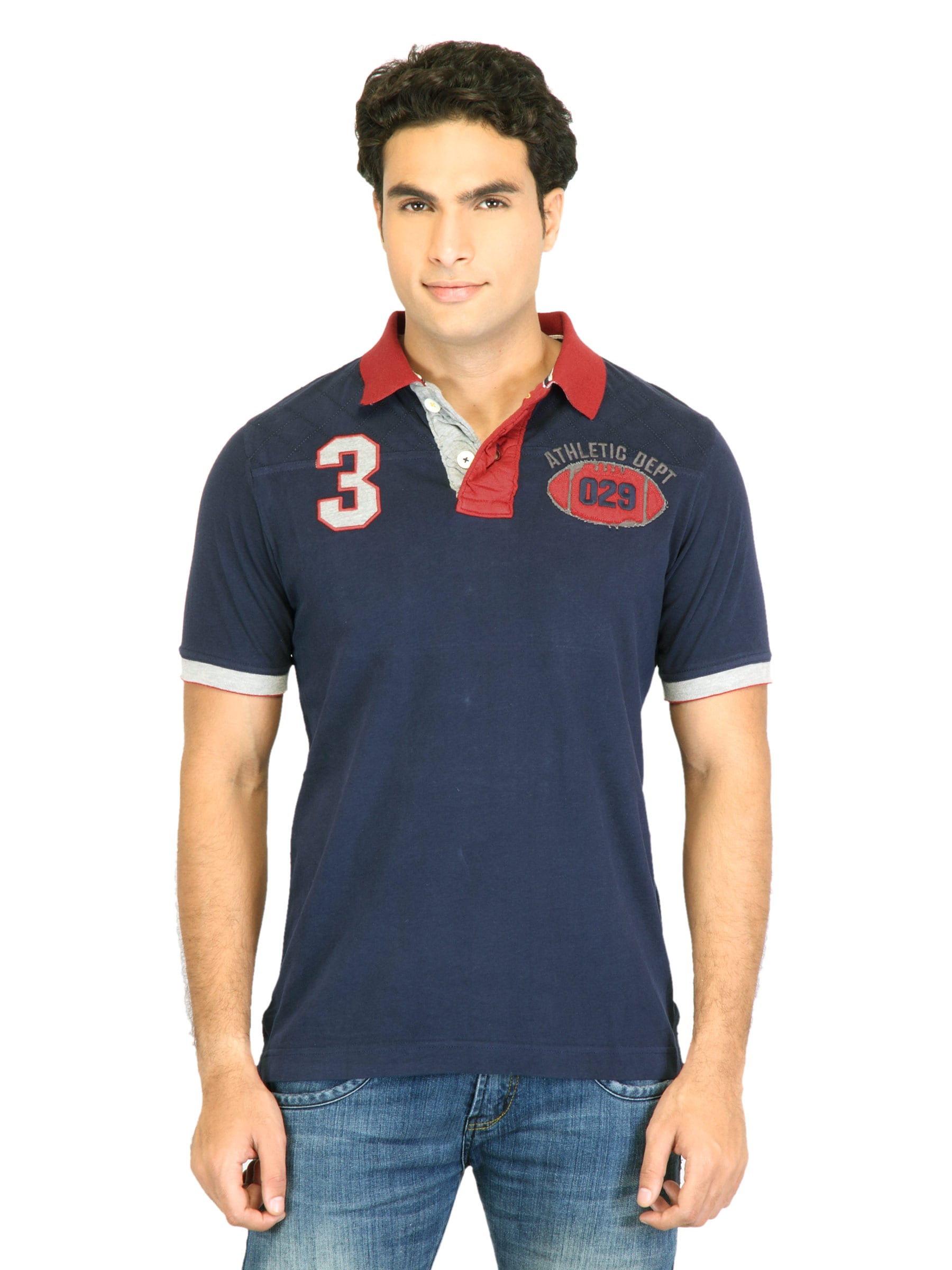 Basics Men Navy Printed Polo T-shirt