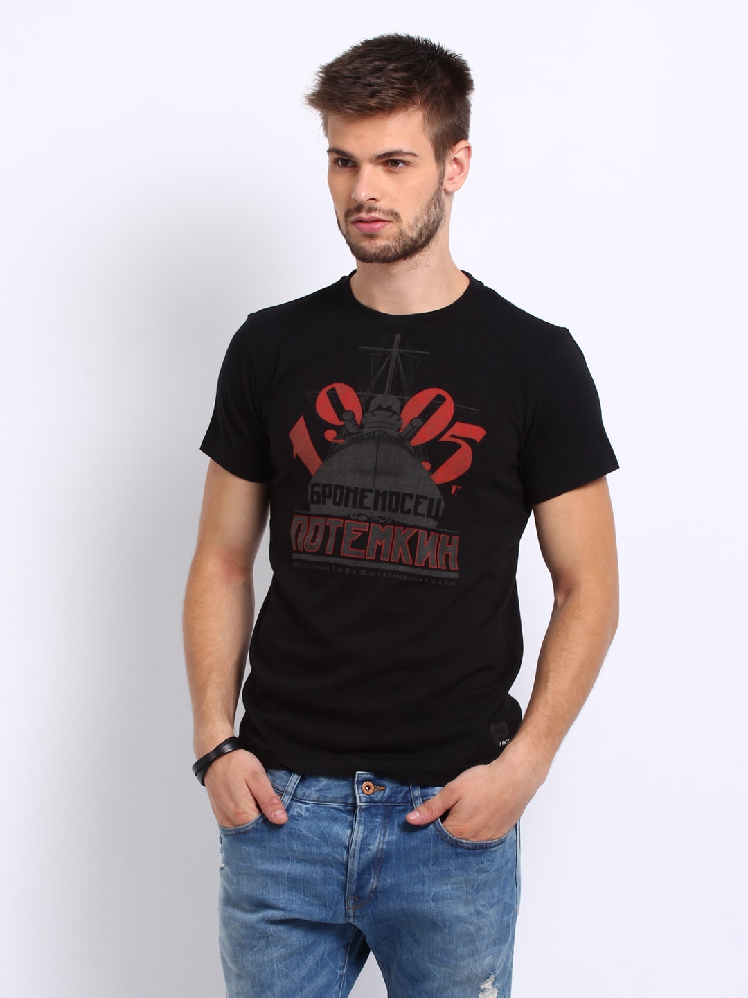 Facit Men Black Printed T-shirt