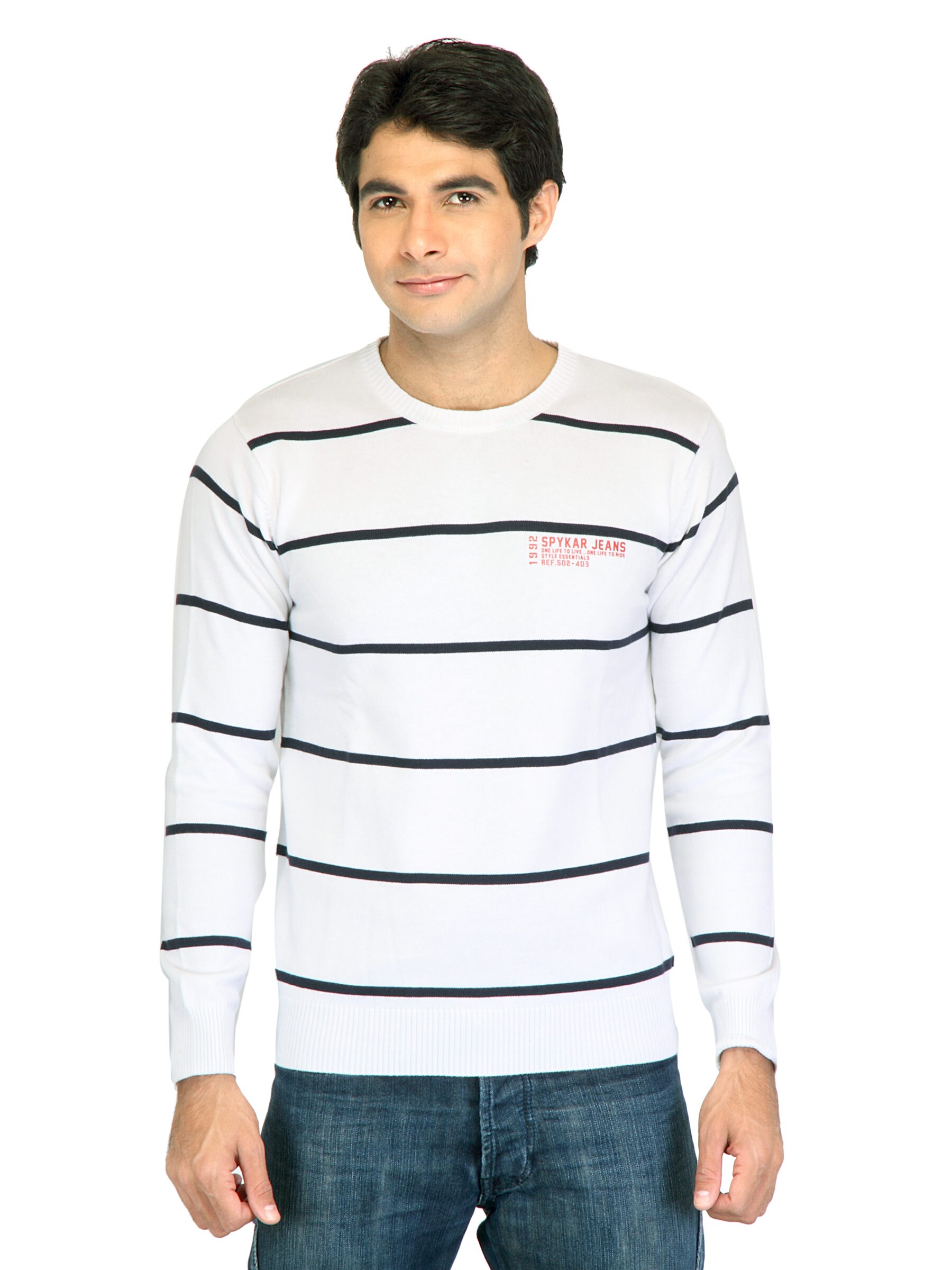 Spykar Men Stripes White Sweaters