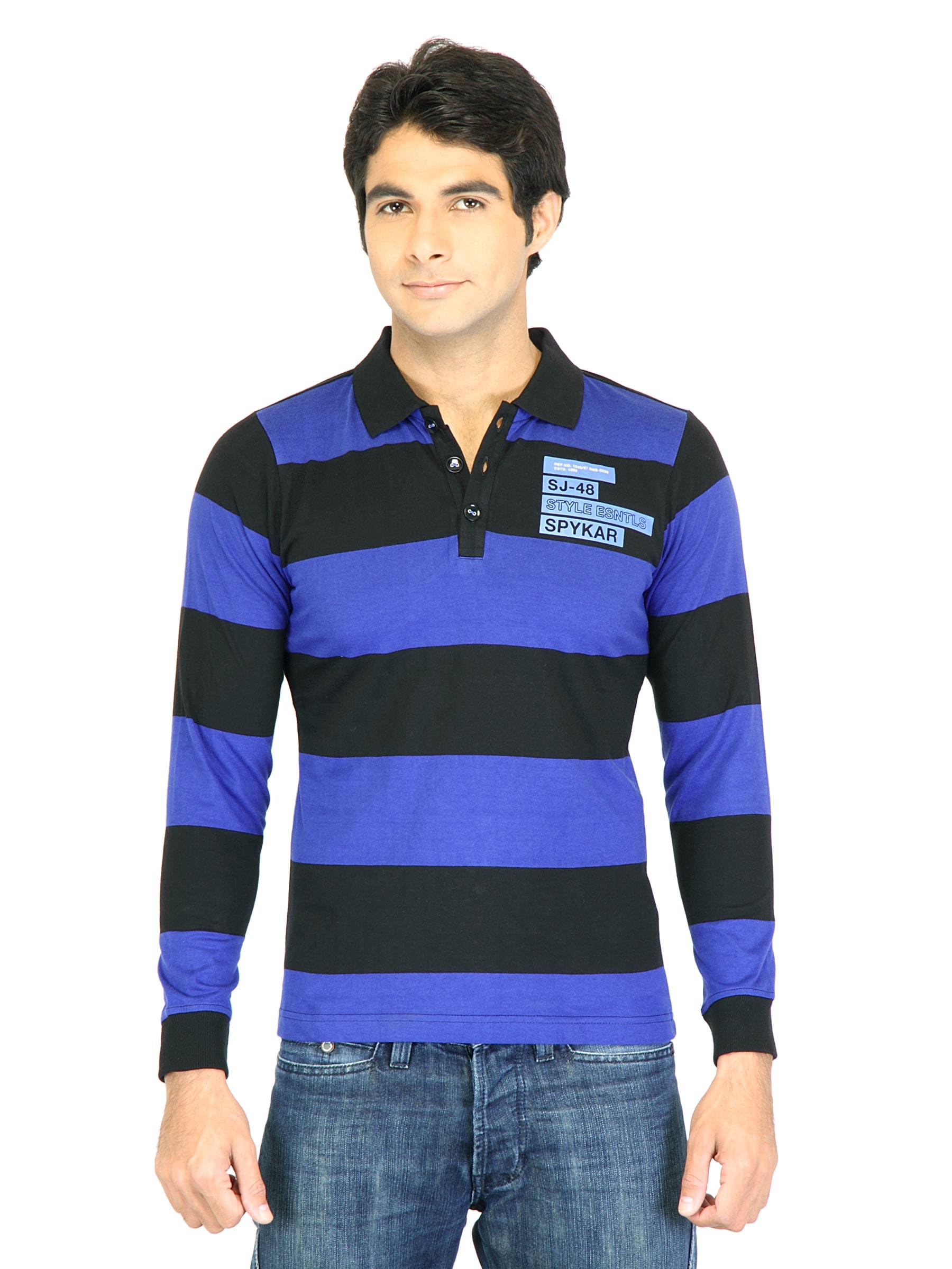 Spykar Men Stripes Blue Tshirt