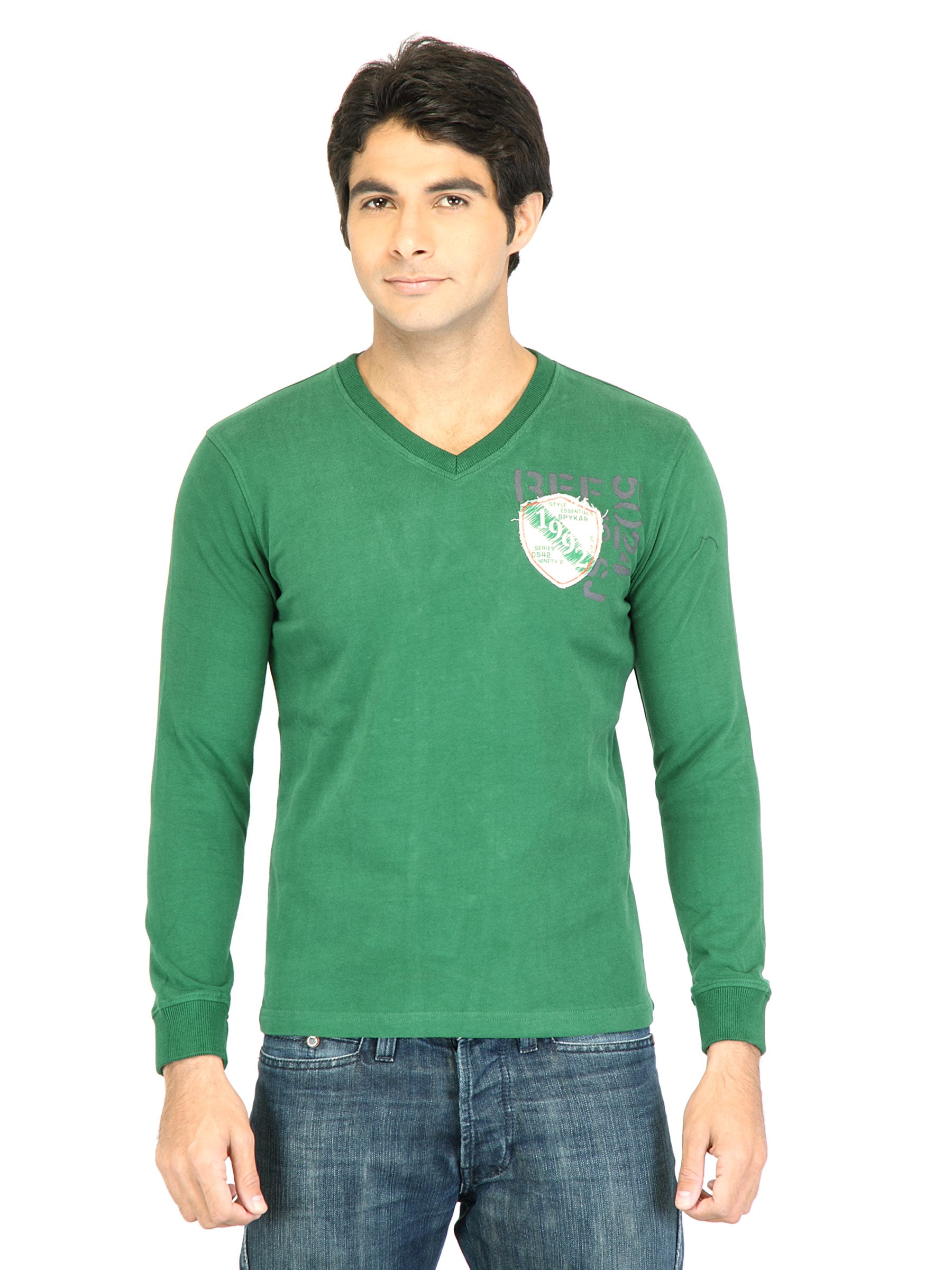 Spykar Men Solid Green Tshirt