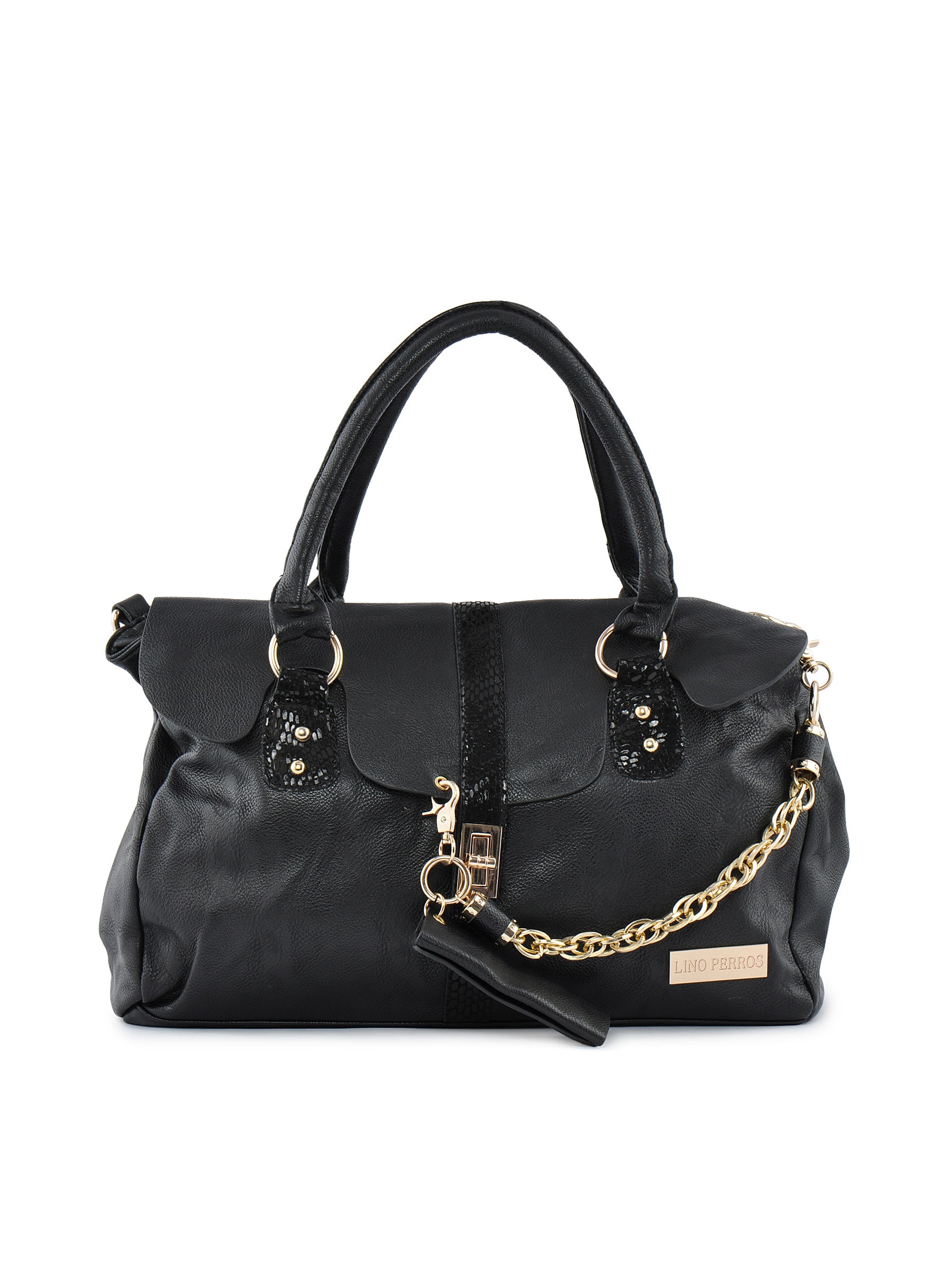 Lino Perros Women Golden Chain Black Handbag