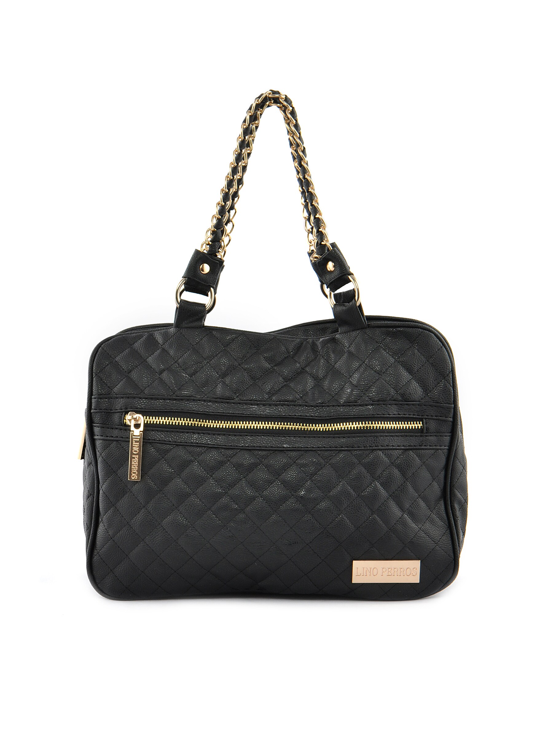 Lino Perros Women Golden Strap Black Handbag